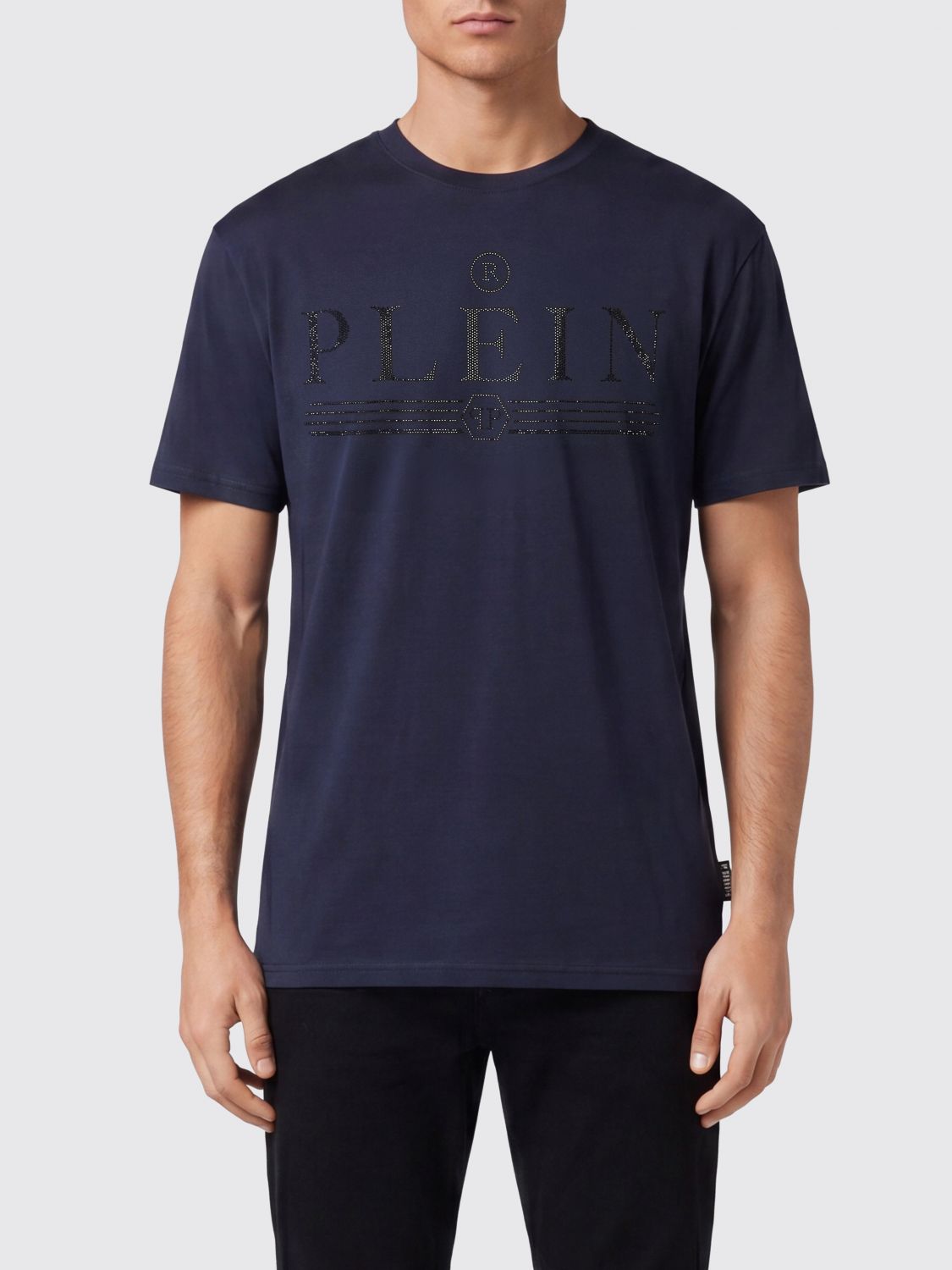PHILIPP PLEIN T-shirt in cotone con lettering logo di strass e scollo a girocollo