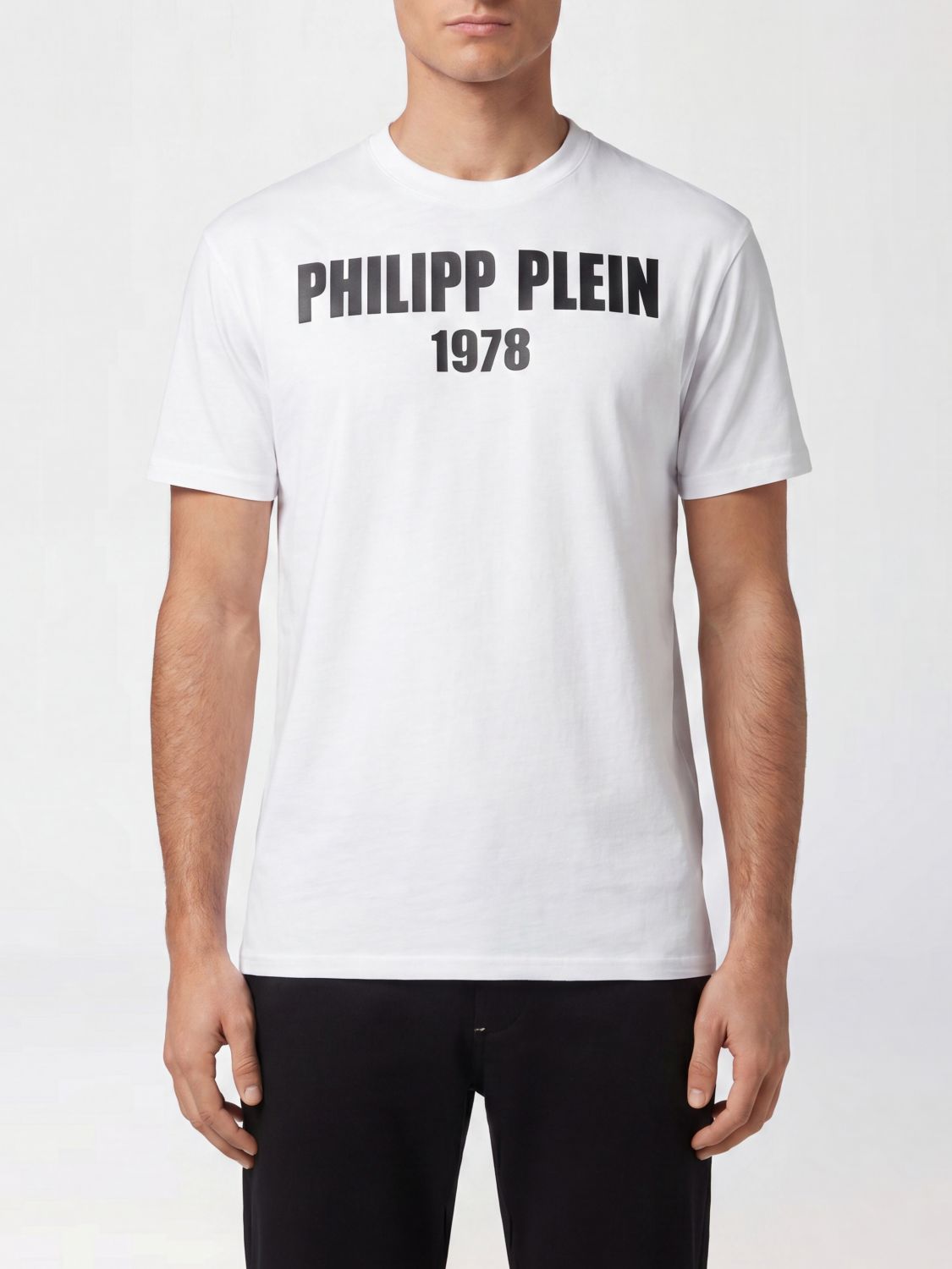 PHILIPP PLEIN T-shirt in cotone con stampa logo lettering a contrasto sul petto