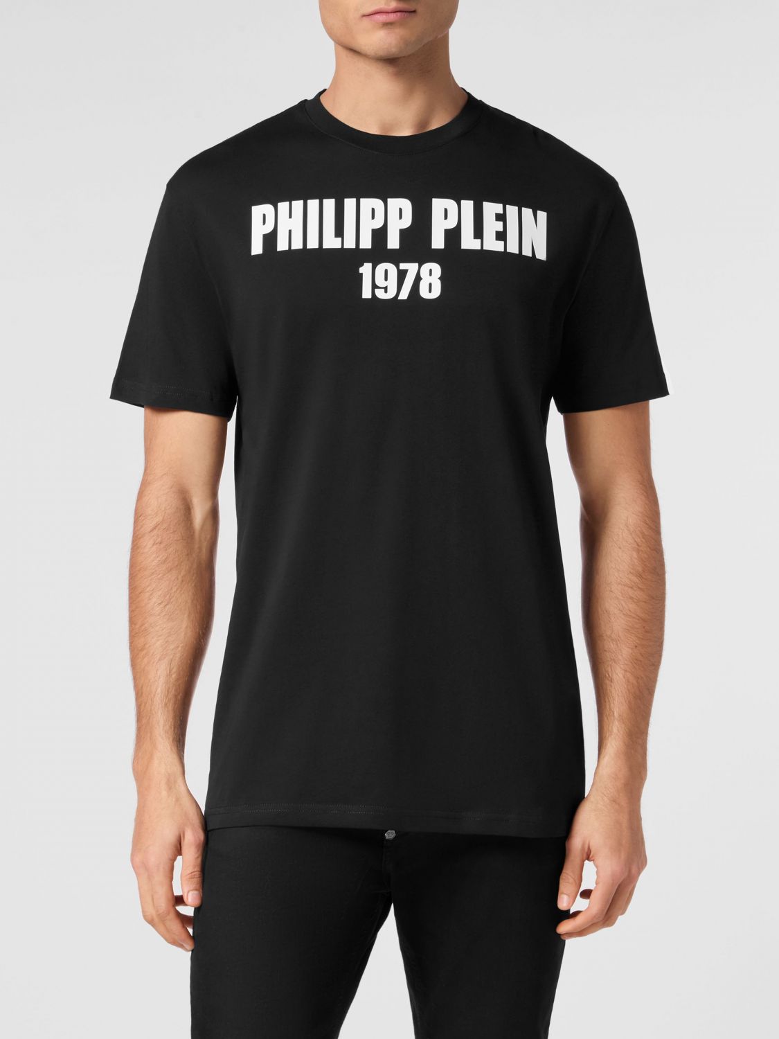 PHILIPP PLEIN Cotton T-shirt with Contrasting Logo Lettering Print on the Chest