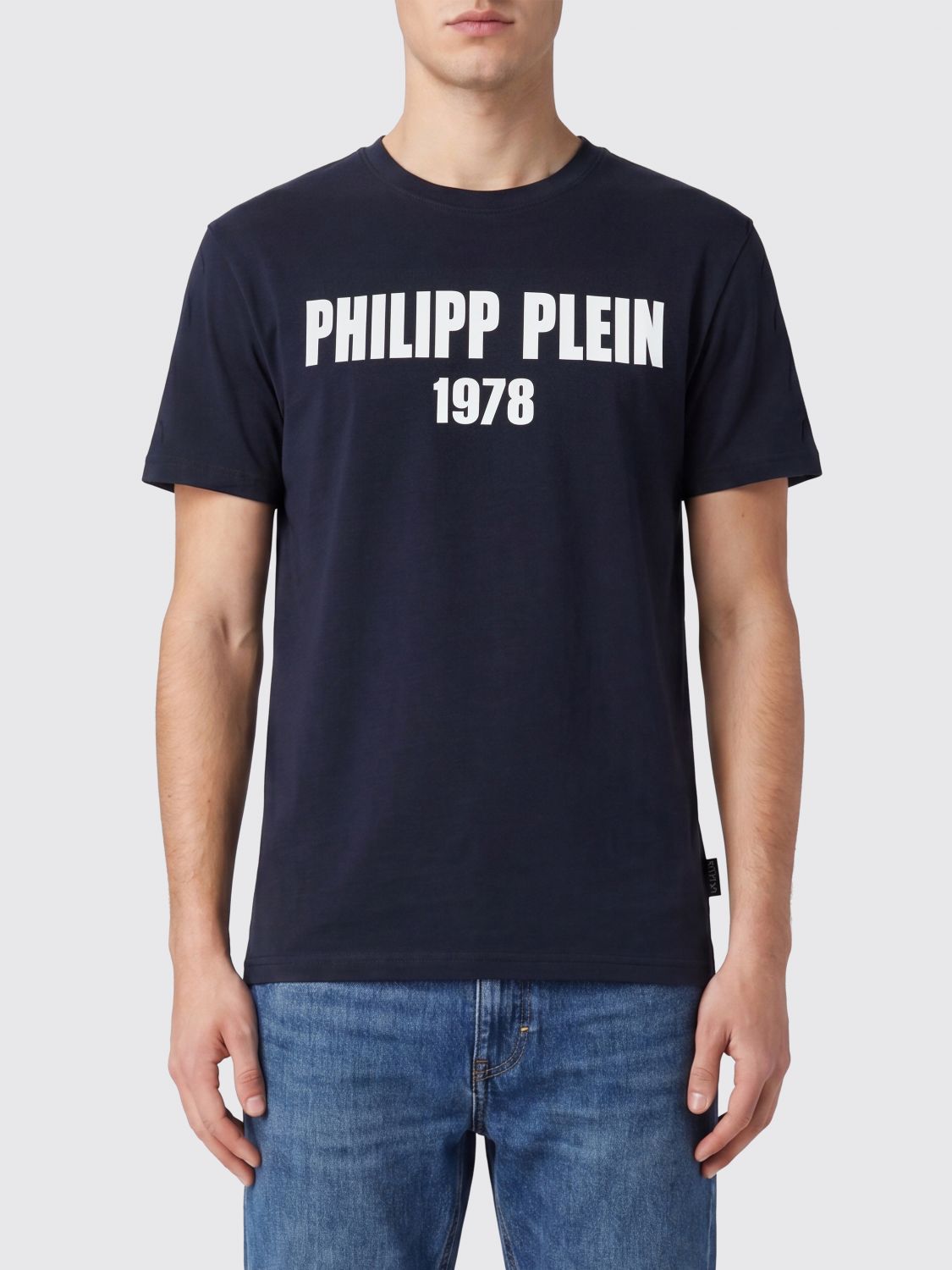 PHILIPP PLEIN T-shirt in cotone con stampa logo lettering a contrasto sul petto