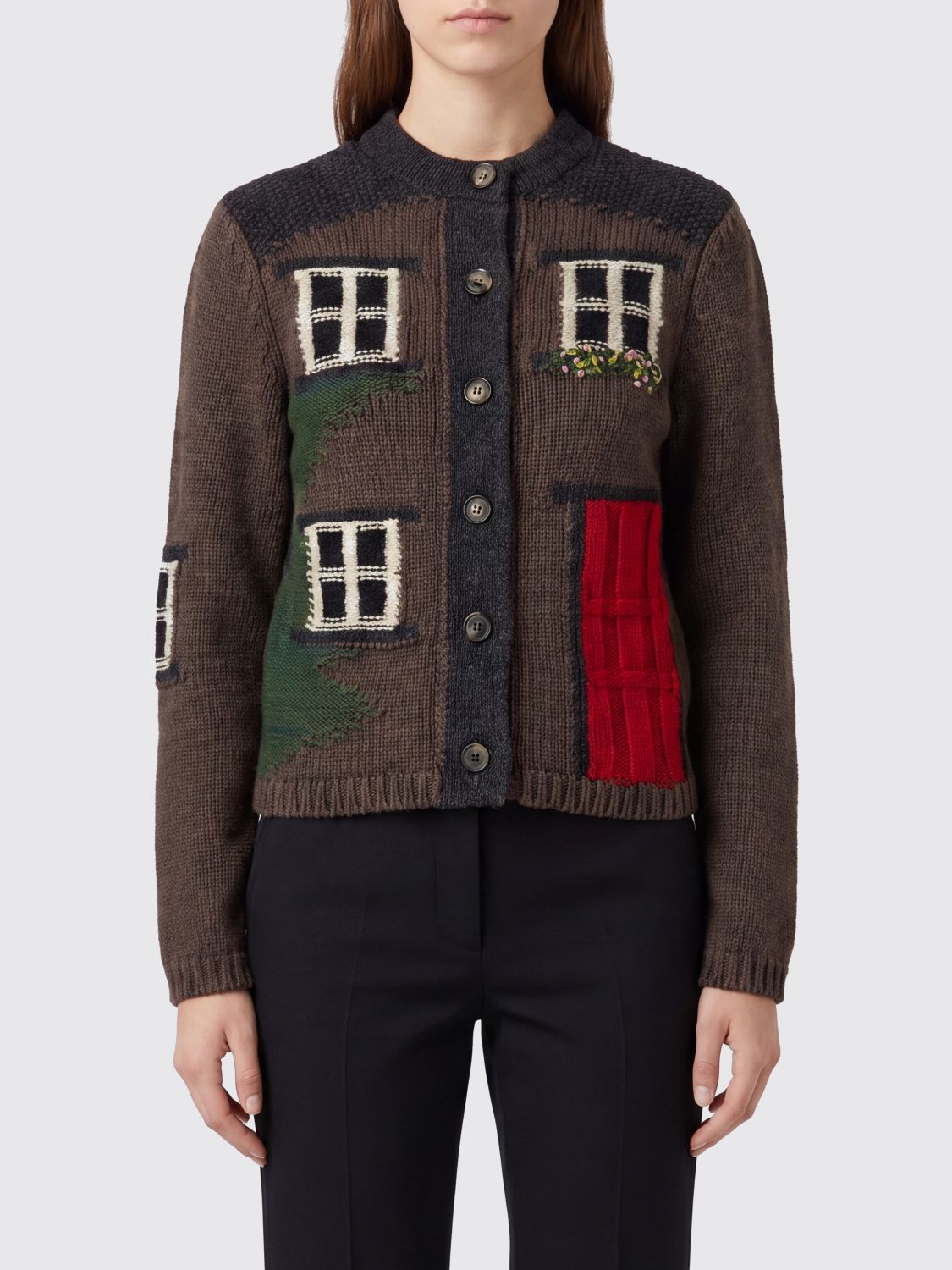 JW ANDERSON Slim Fit Embroidered Sheep Wool Cardigan