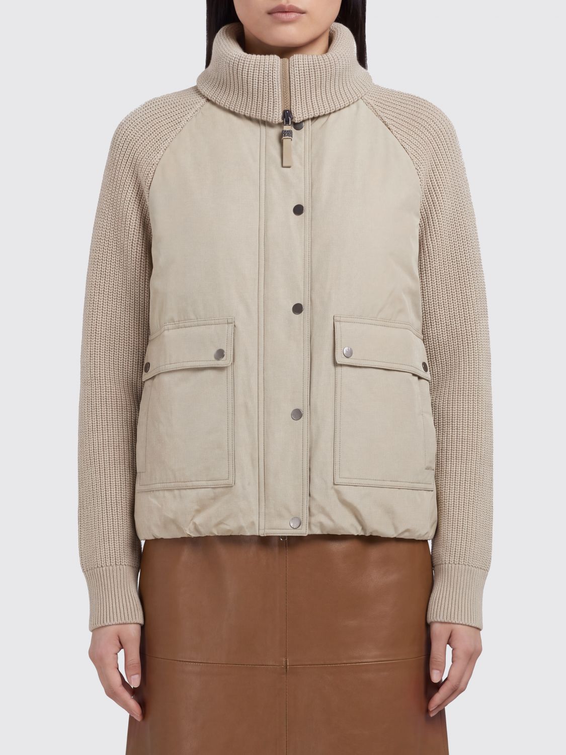 BRUNELLO CUCINELLI Padded Wool-Knit Cardigan with Patch Pockets