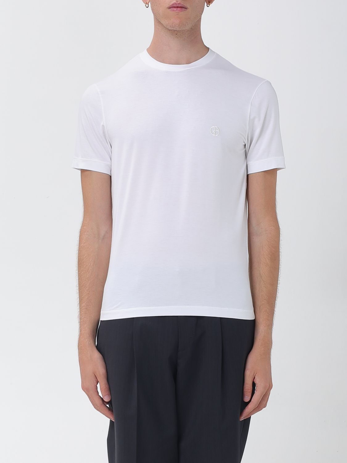 GIORGIO ARMANI Baumwoll-T-Shirt mit Rundhalsausschnitt und Ton-in-Ton-Monogramm