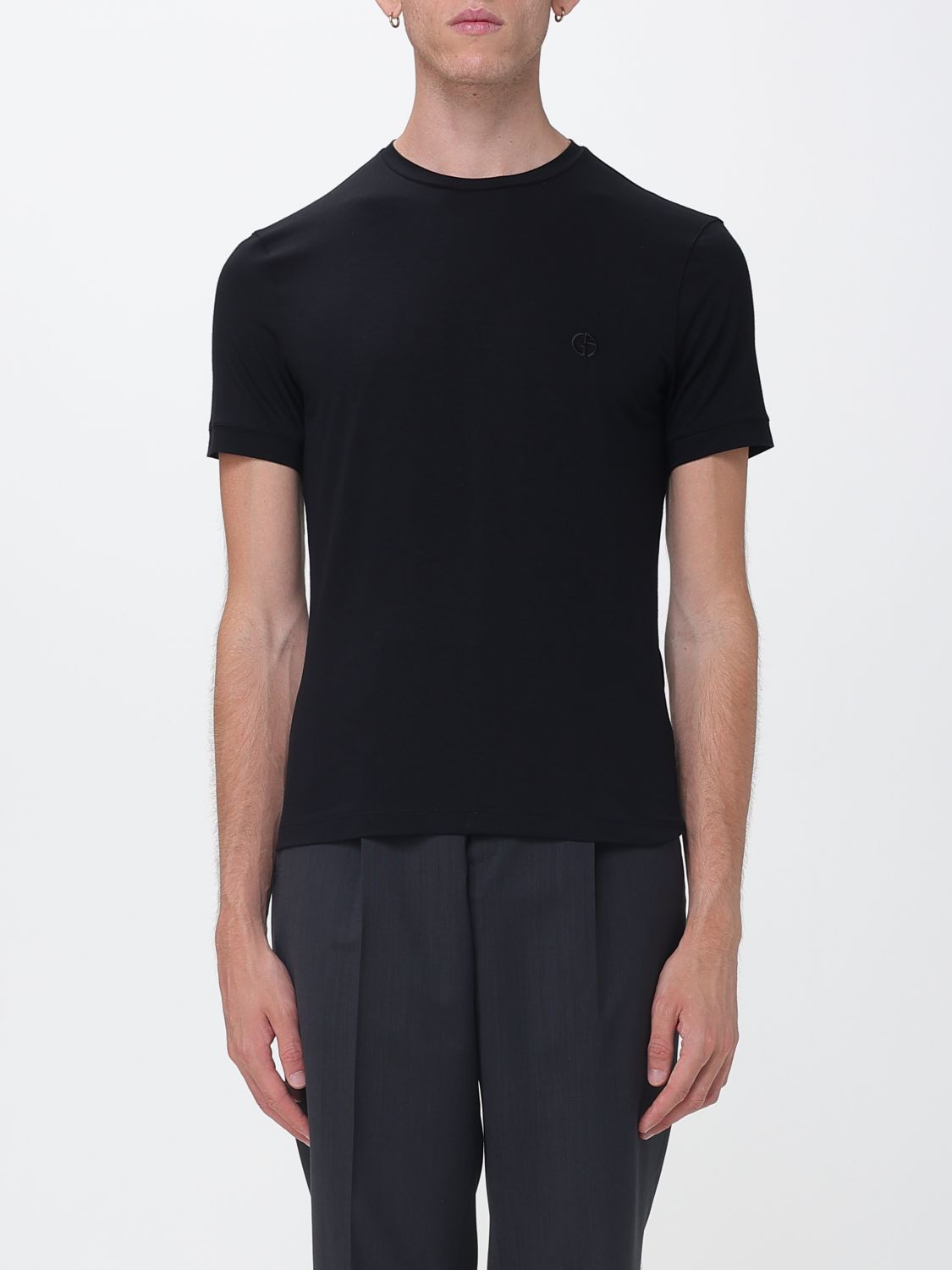 GIORGIO ARMANI Cotton Crewneck T-Shirt with Tone-on-Tone Monogram　GIORGIO ARMANI トーンオントーンのモノグラム コットン クルーネック T シャツ GIORGIO