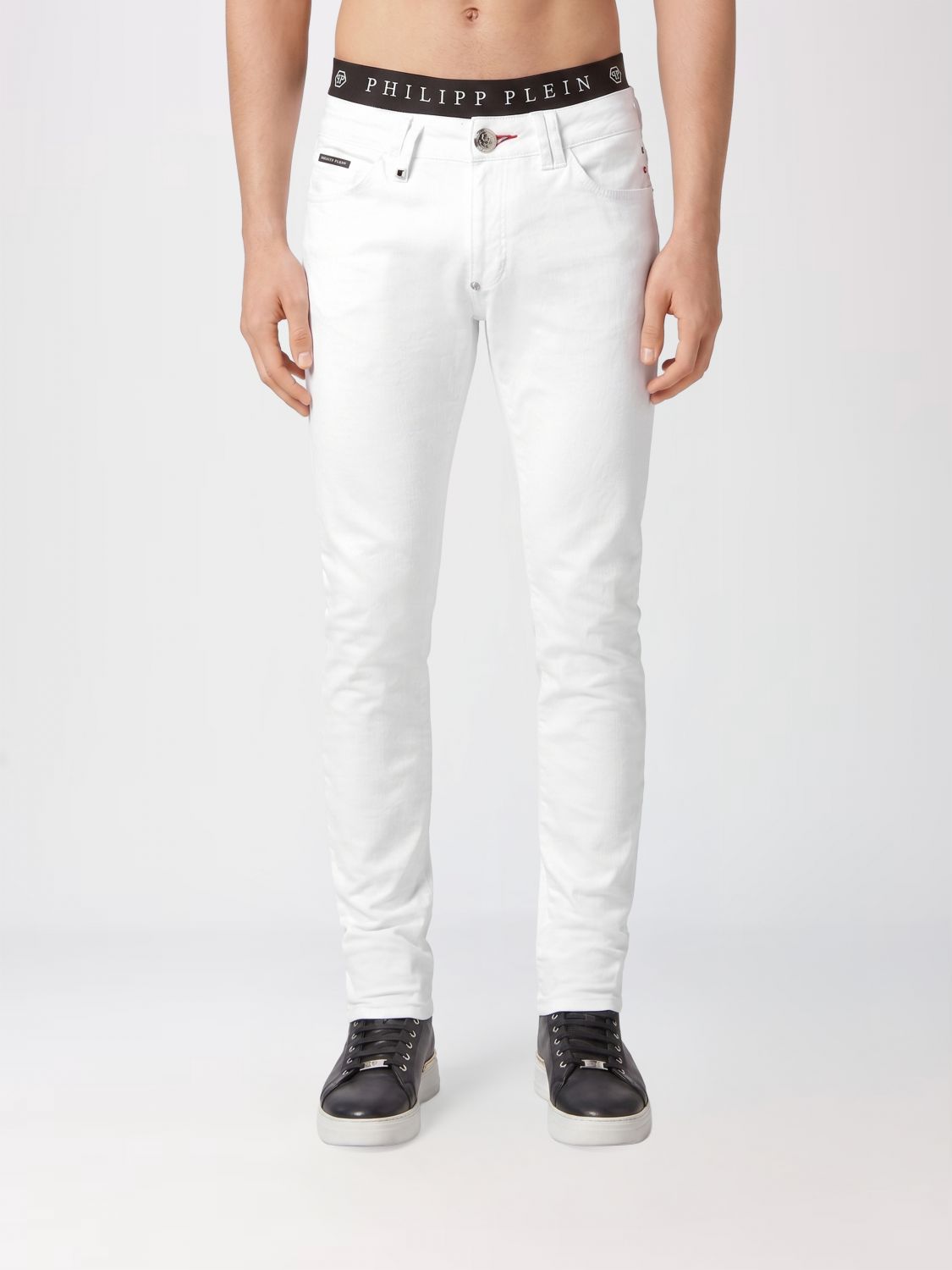 PHILIPP PLEIN Jeans skinny in denim di cotone slim fit con placca logo metallica