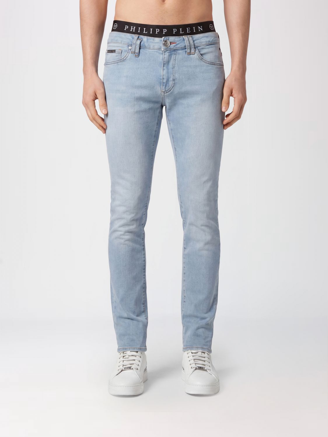 PHILIPP PLEIN Jeans skinny in denim di cotone slim fit con placca logo metallica
