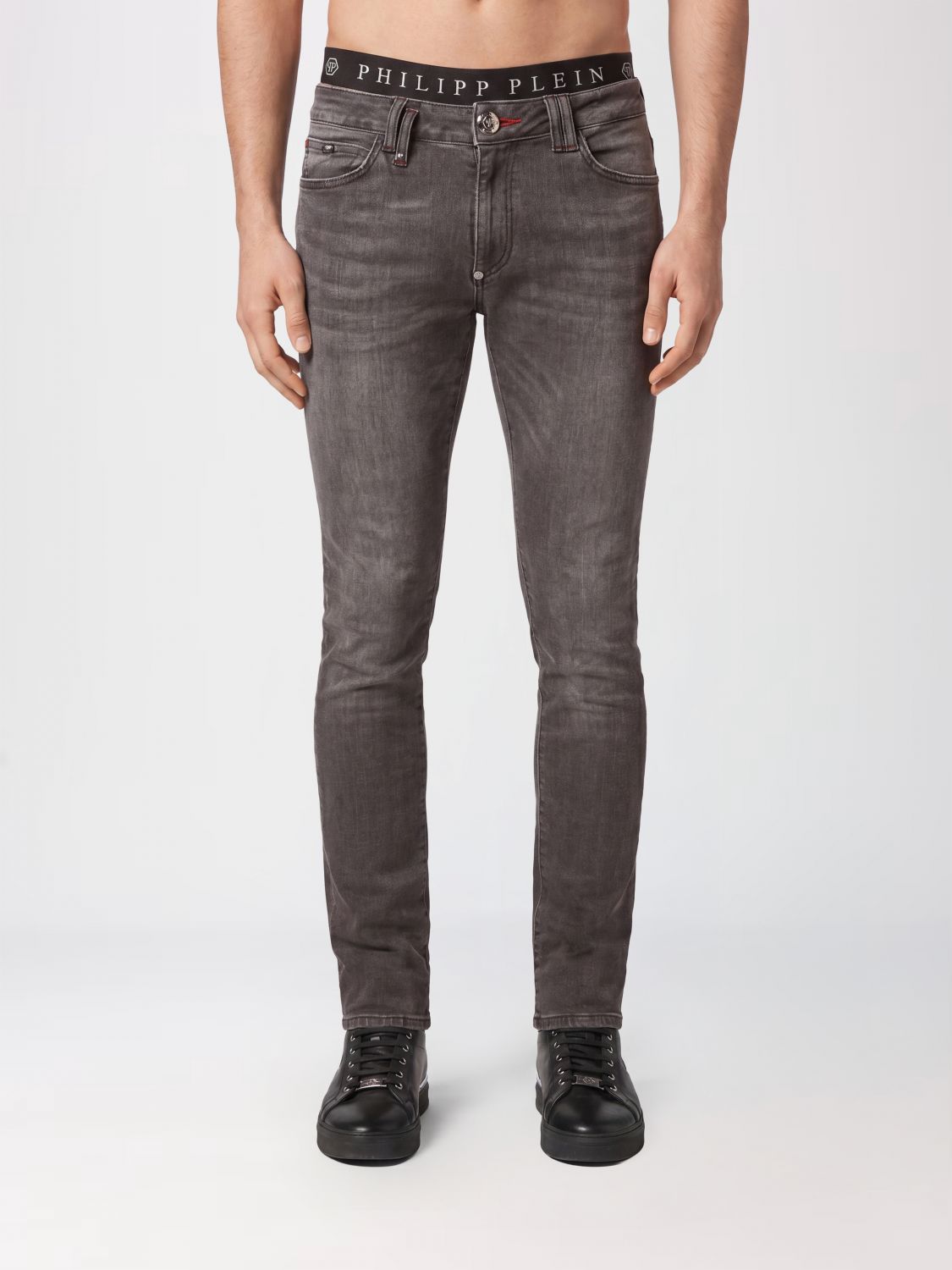 PHILIPP PLEIN Jeans skinny in denim di cotone slim fit con placca logo metallica
