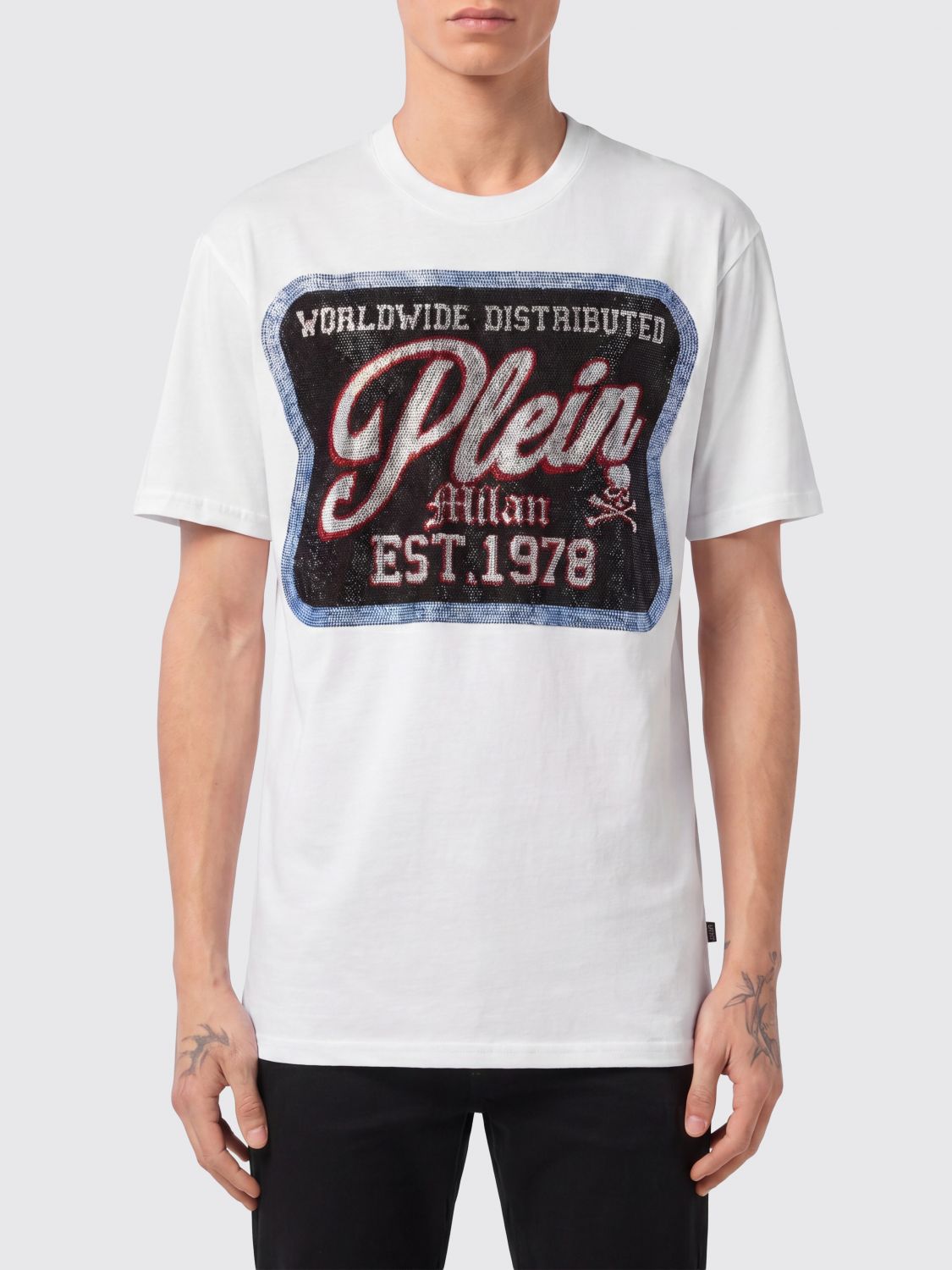 PHILIPP PLEIN T-shirt in cotone a maniche corte con stampa logo a contrasto