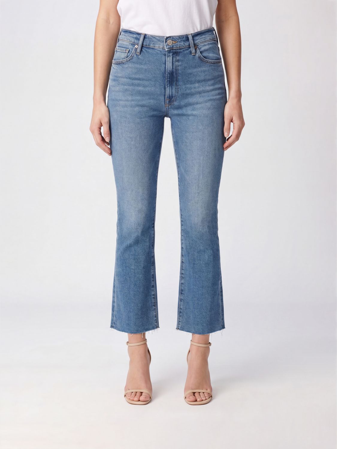 MOTHER Jeans The Hustler Ankle Fray a vita alta cropped e svasati