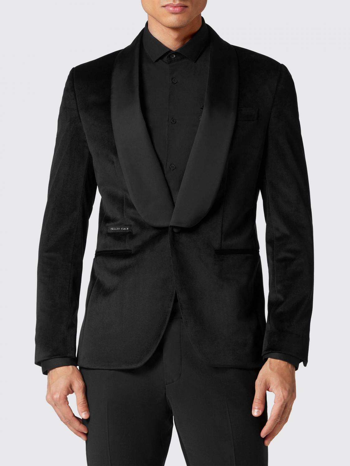 PHILIPP PLEIN Blazer da smoking in velluto con collo a scialle in raso
