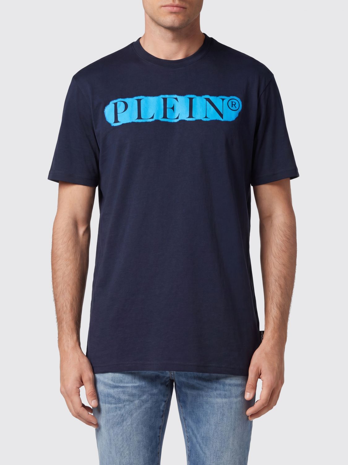 PHILIPP PLEIN Cotton Crew Neck T-shirt with Contrasting Logo Lettering Print