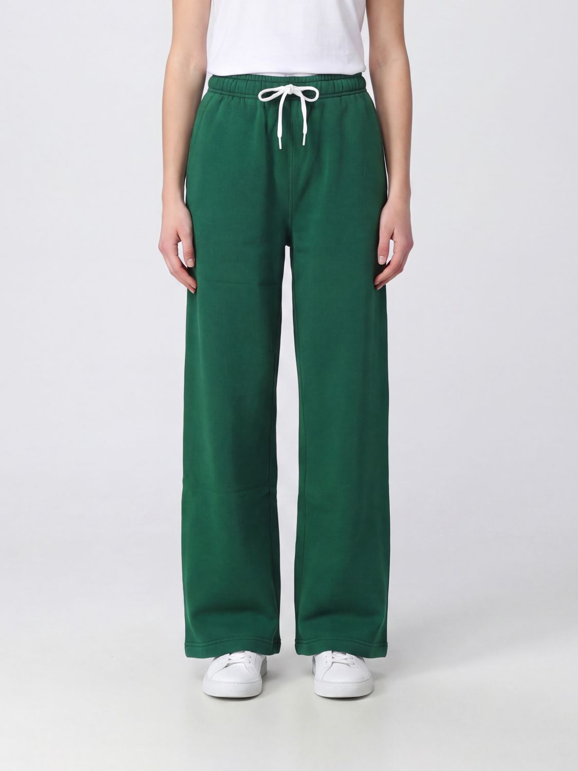 Polo Ralph Lauren Wide Leg High-waisted Jogging Trousers In Cotton In 绿色