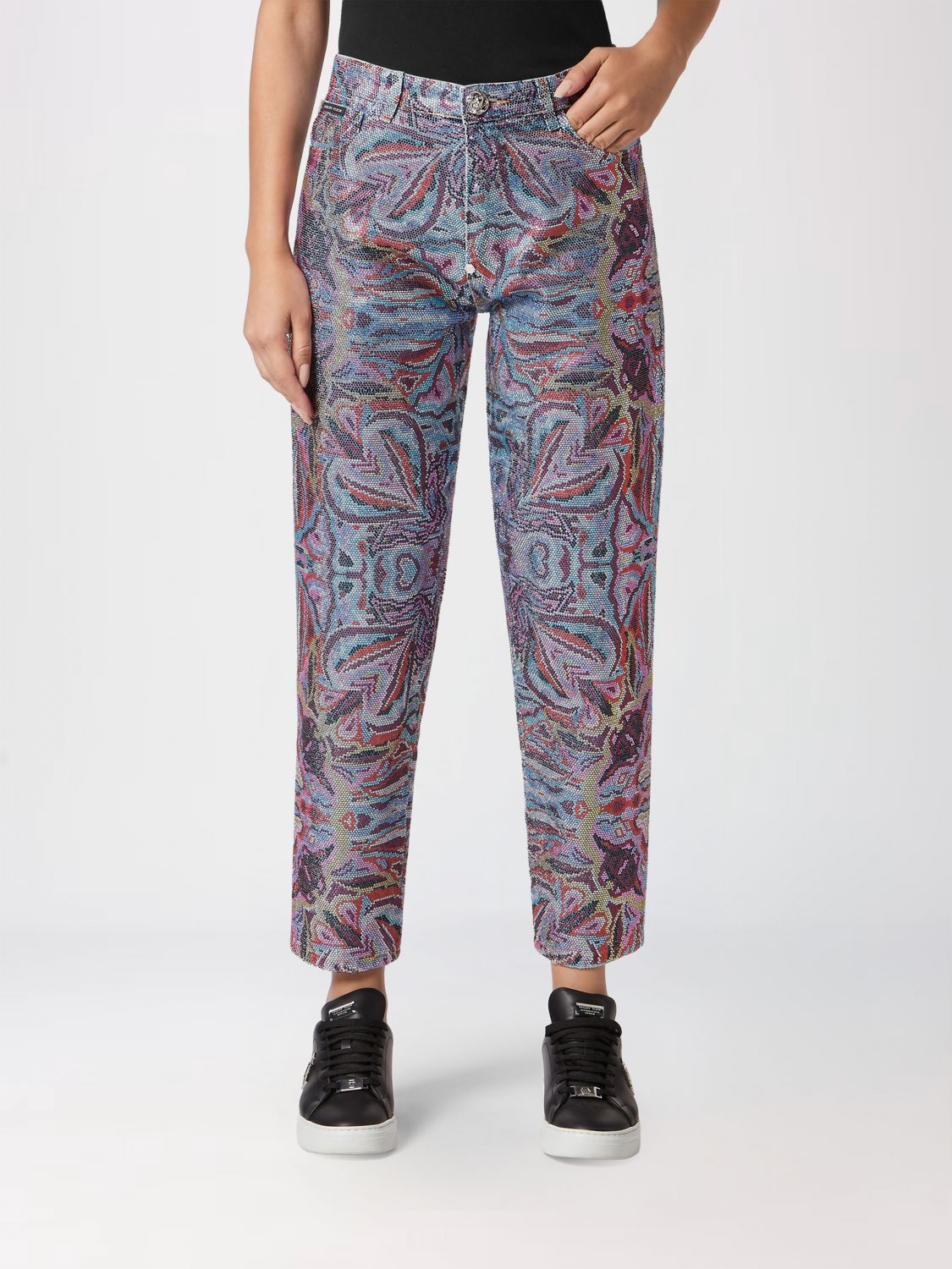 PHILIPP PLEIN Jeans mom fit a vita alta con stampa astratta e strass