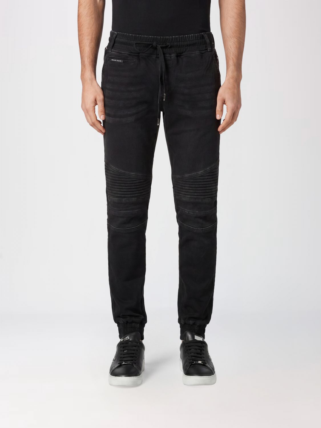 PHILIPP PLEIN Slim Fit Skinny Jeans in Cotton Denim with Drawstring Waist