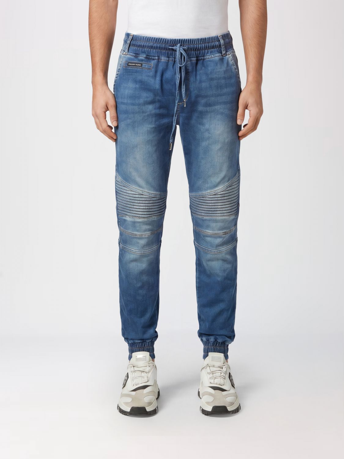 PHILIPP PLEIN Jeans skinny in denim di cotone con vita elasticizzata e coulisse