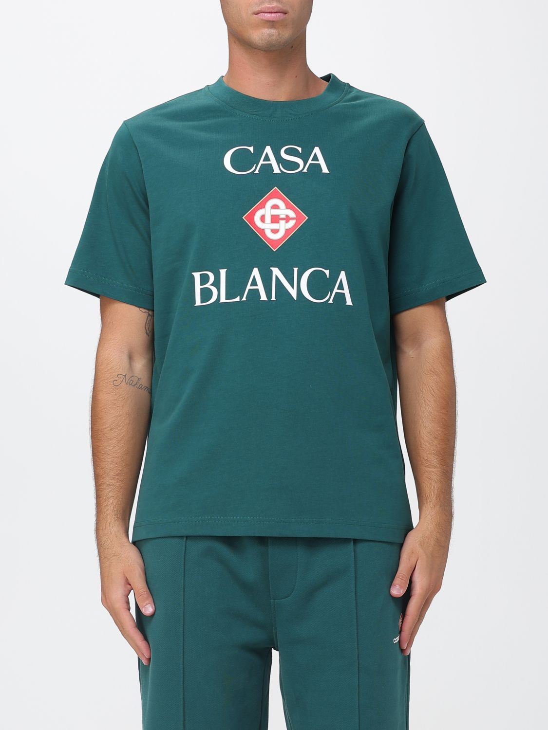 CASABLANCA Organic Cotton Crew Neck T-Shirt with Logo Print
