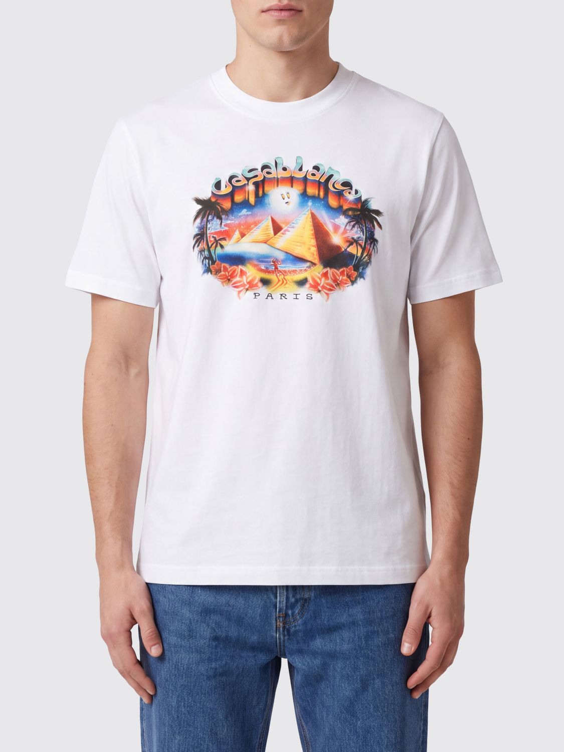 CASABLANCA Organic Cotton Crew Neck T-Shirt with Logo Print