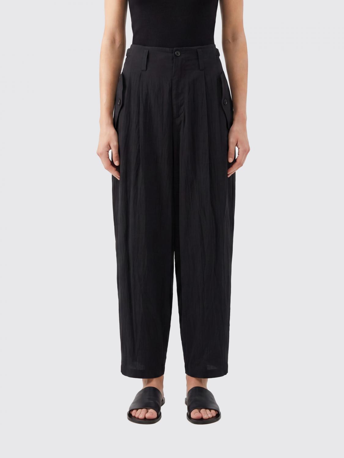 Y'S Pantaloni wide leg a vita alta in rayon e cupro con chiusura a scomparsa