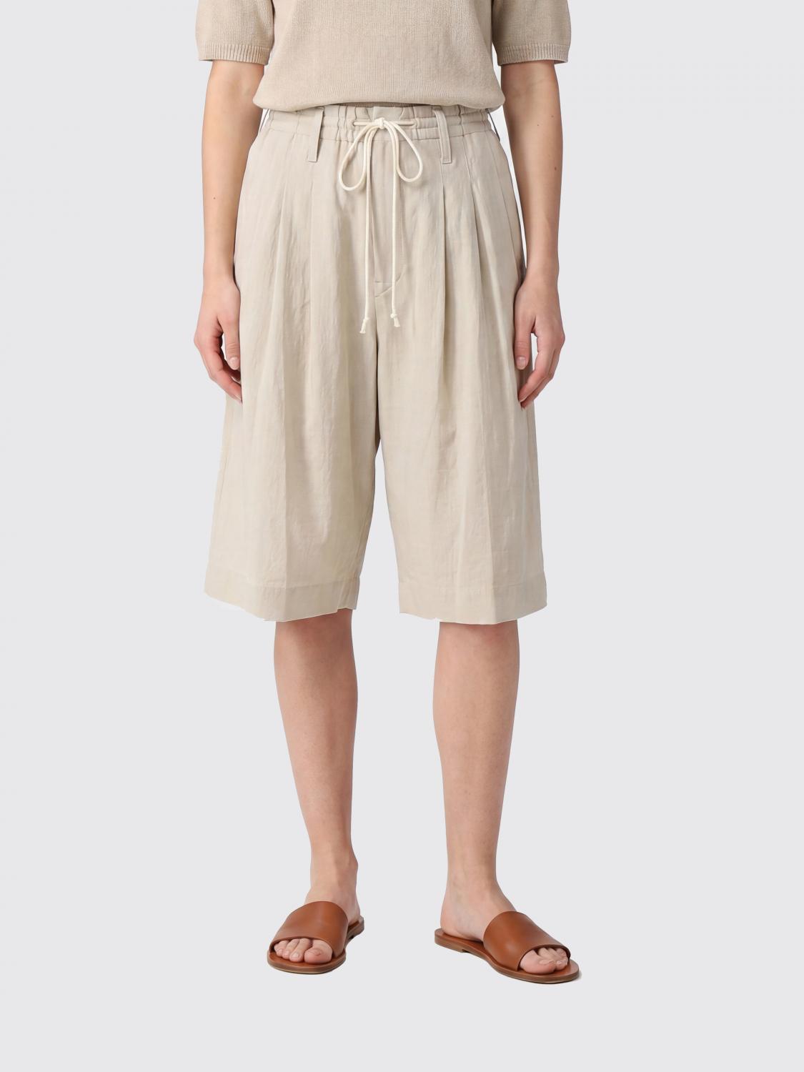 Y'S Shorts al ginocchio in lino e cotone con vita alta e coulisse regolabile