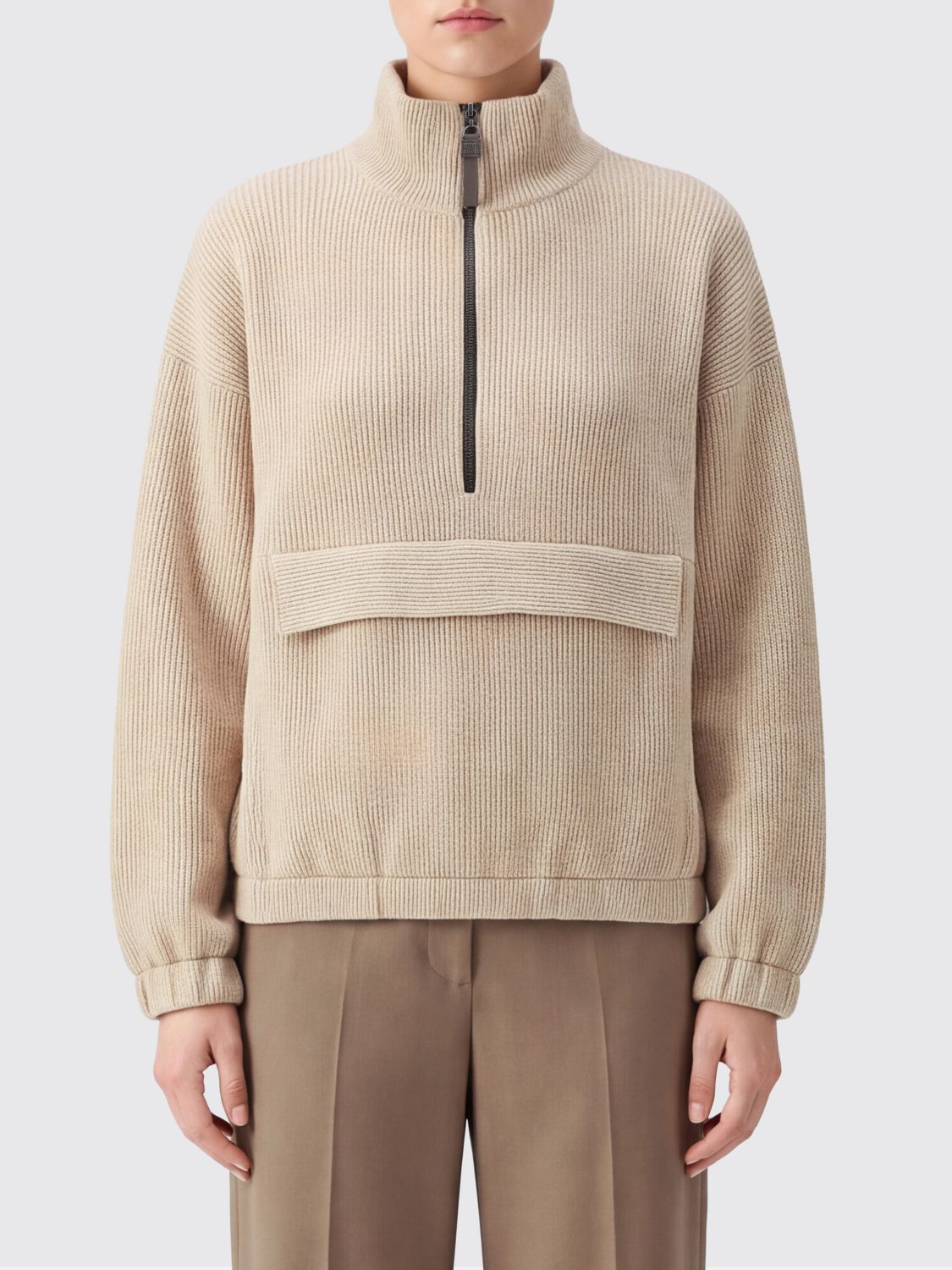 BRUNELLO CUCINELLI Long-Sleeved Half-Zip Turtleneck Jumper in Pure Cashmere