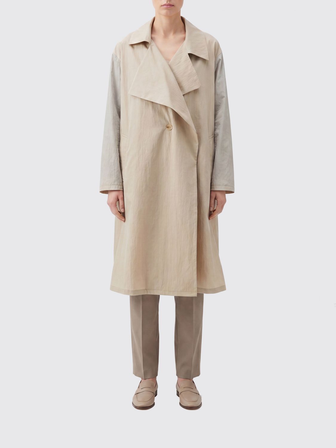 Y'S Trench lungo in cotone con collo a rever, spalle scese e chiusura a bottoni