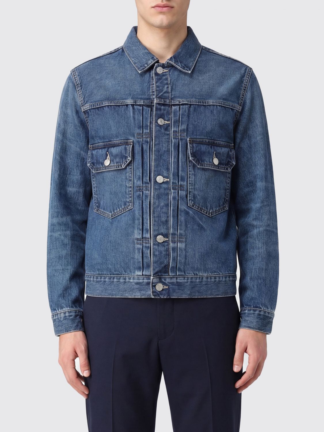 Y'S Giacca di jeans in denim di cotone con tasche a toppa e bottoni metallici