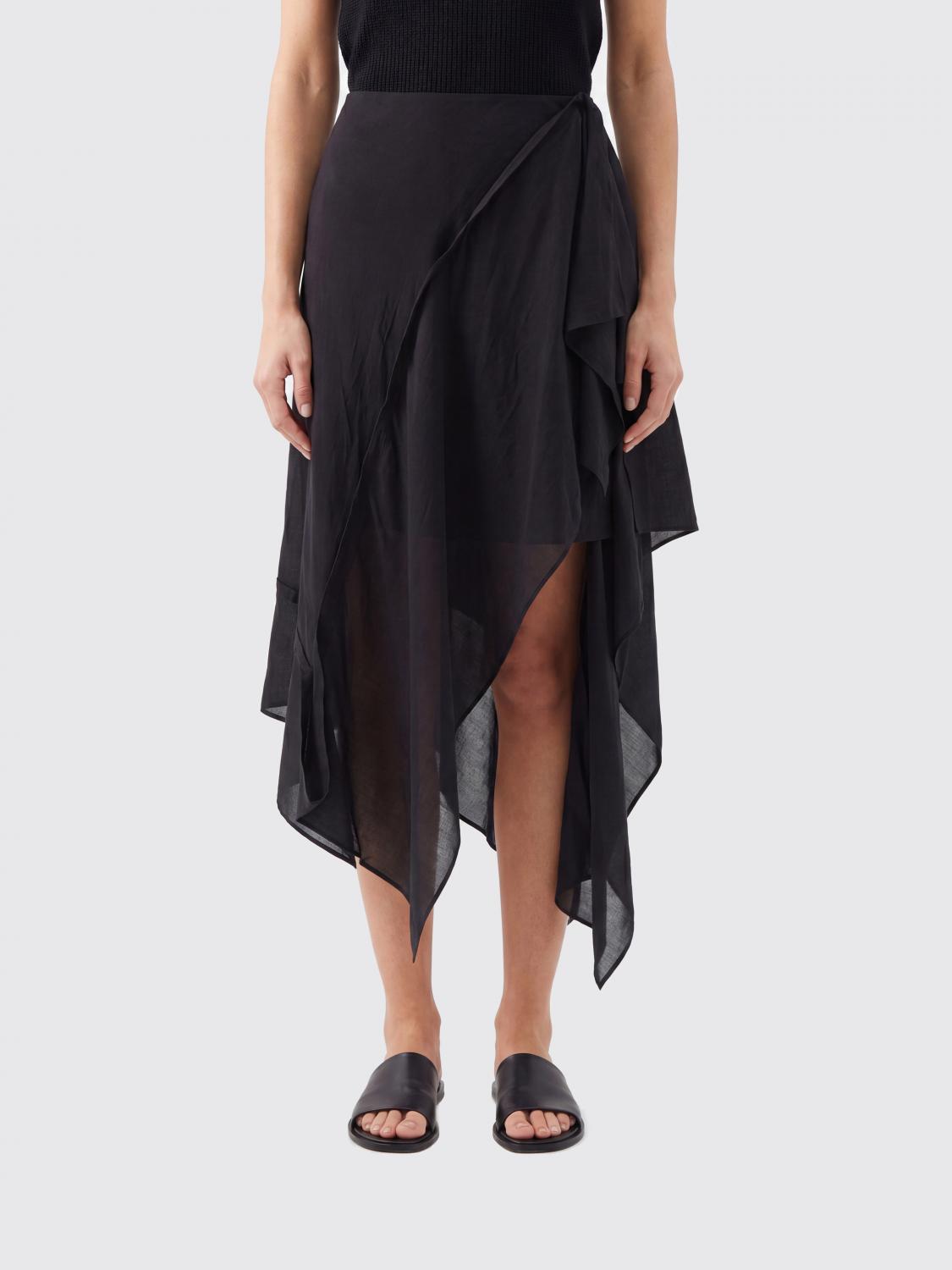 Y'S Gonna midi asimmetrica in rayon e cupro con spacco laterale e vita media