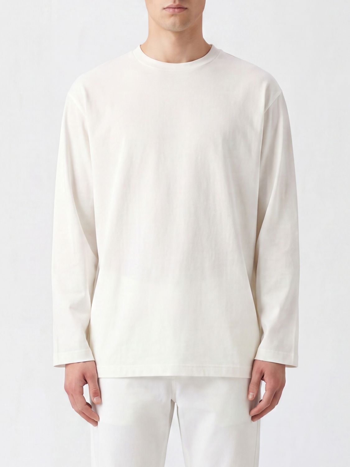 Y'S T-shirt a maniche lunghe in cotone con scollo a girocollo e spalle regolari