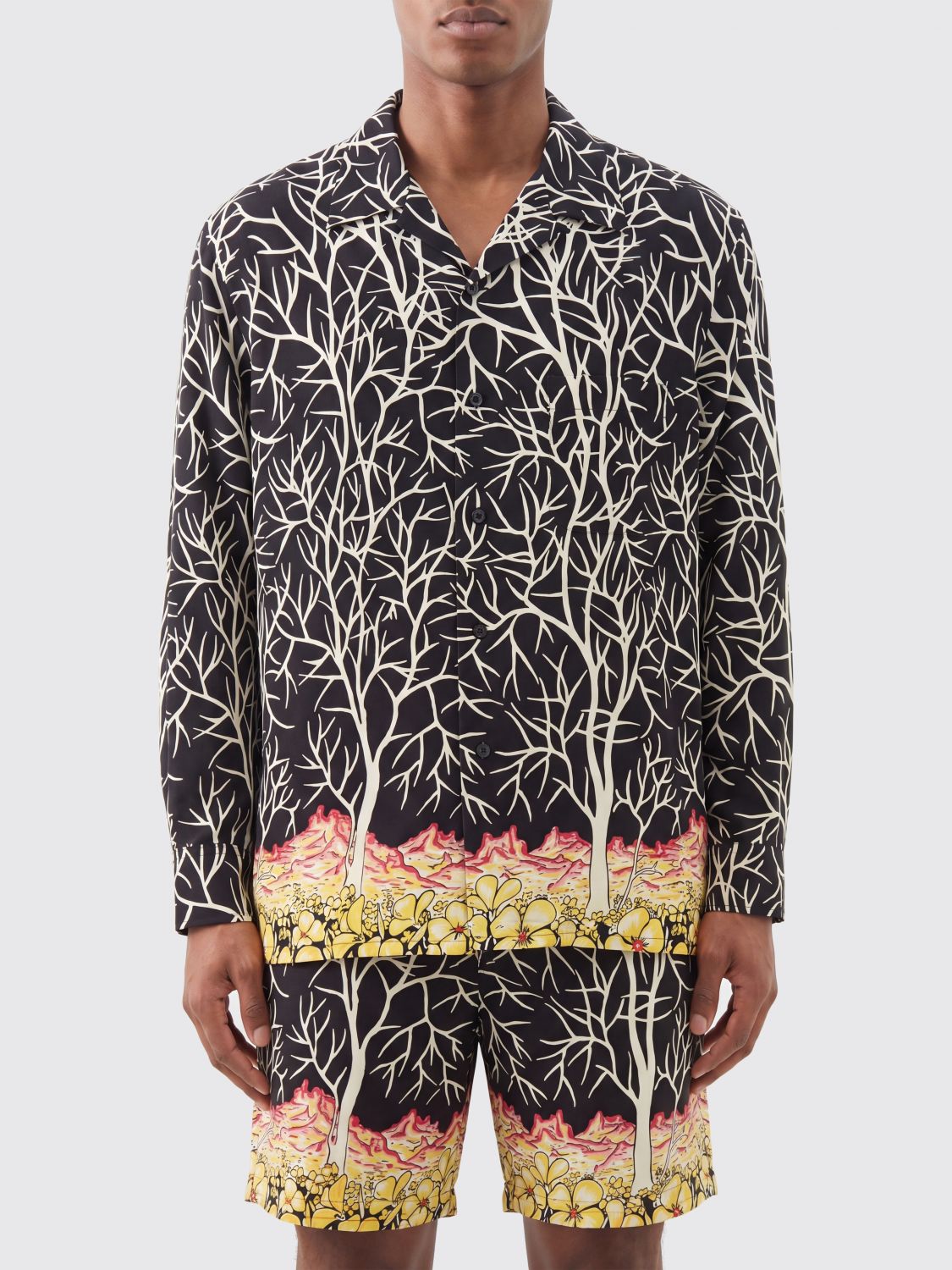 Y'S Camicia relaxed fit in rayon con stampa astratta e collo cubano