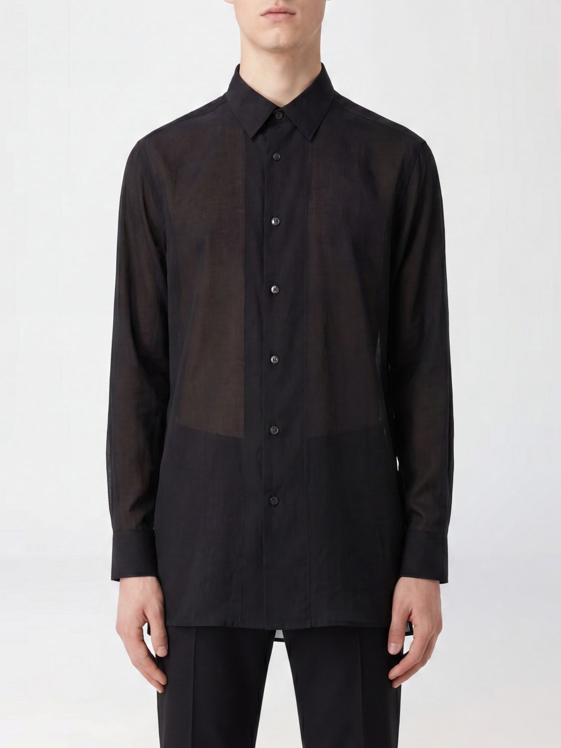 Y'S Camicia classica in cellulosa con collo francese e maniche lunghe