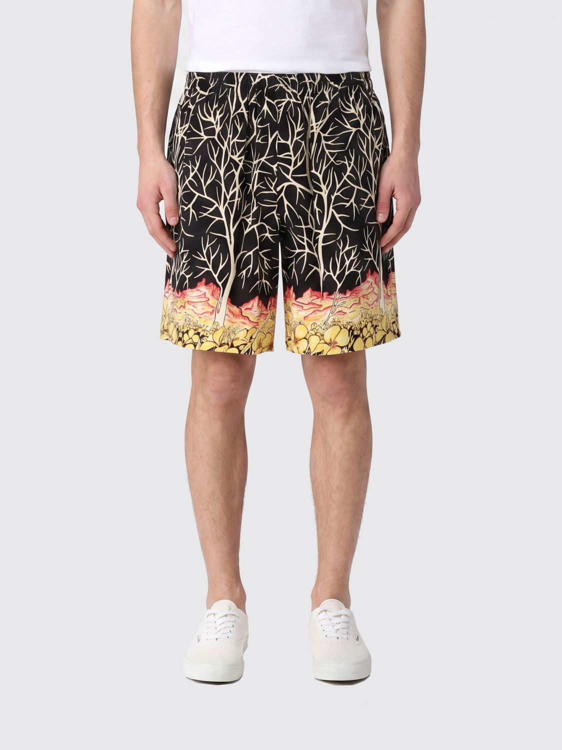 Y'S Shorts in rayon con stampa grafica e vita elasticizzata