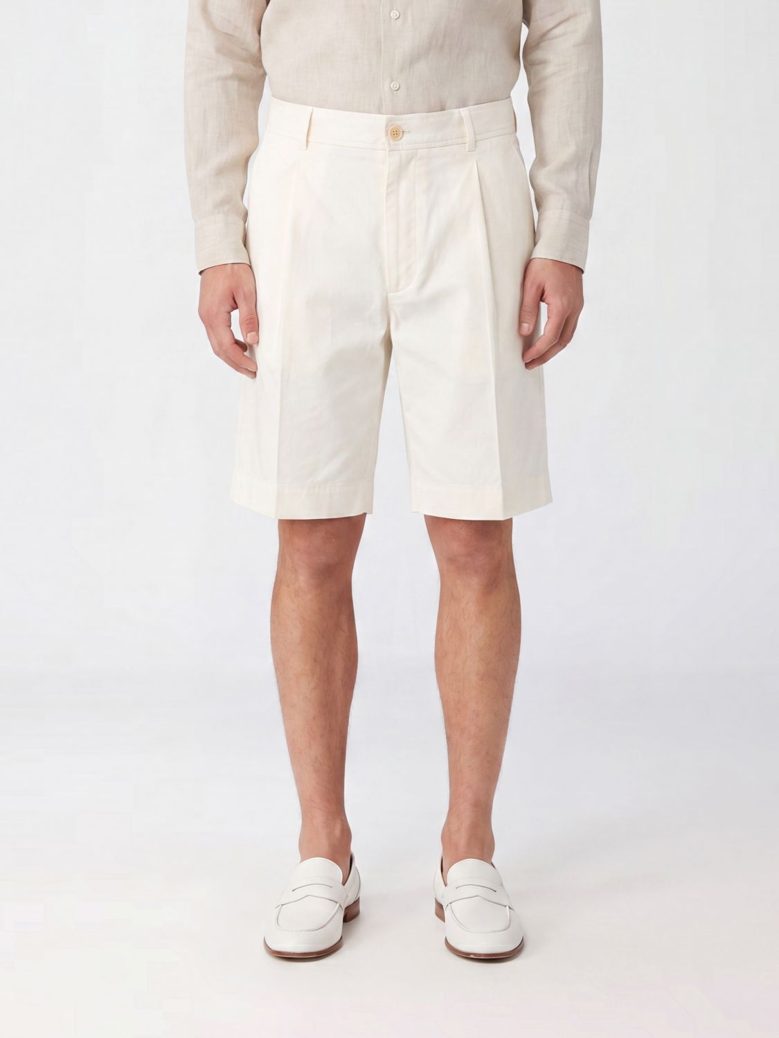 BRIONI Shorts sartoriali in misto lino e cotone con tasche America