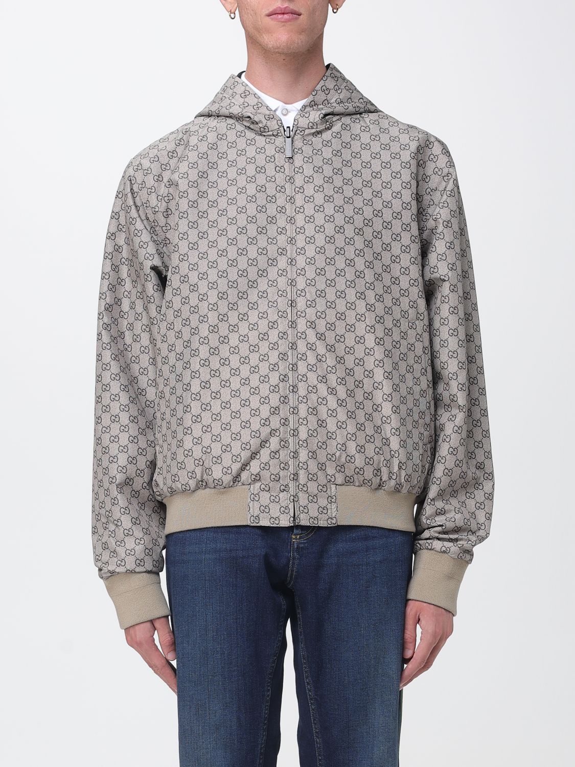 GUCCI Bomber reversibile in cotone con cappuccio e motivo monogram