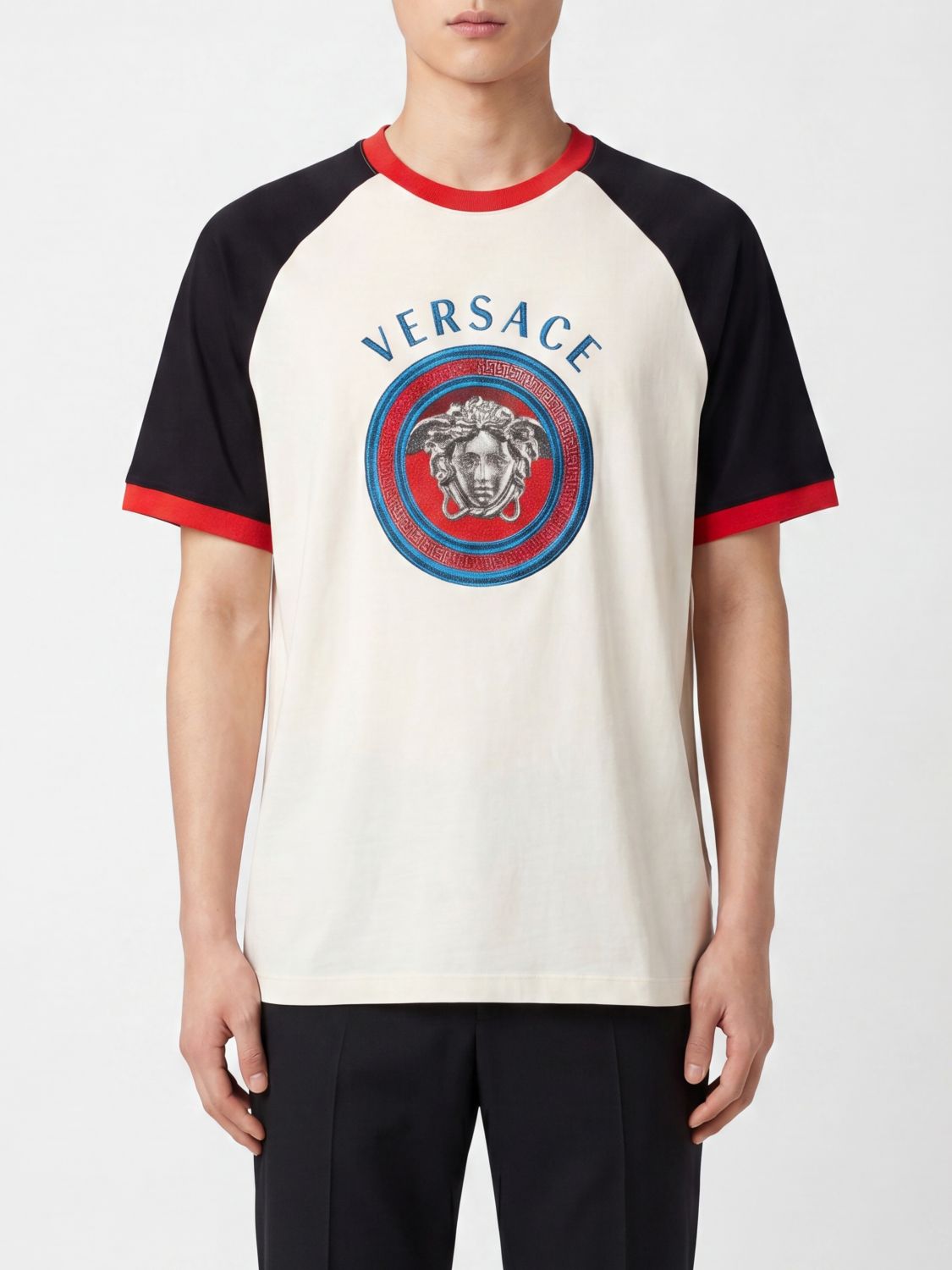 VERSACE Medusa Logo Cotton T-Shirt with Contrast Profiles