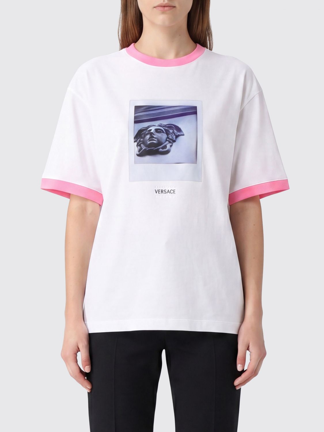 VERSACE Medusa Graphic Print Cotton T-Shirt with Contrast Profiles