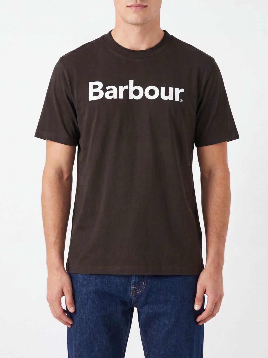 BARBOUR Crewneck Cotton T-Shirt with Front Printed Logo　BARBOUR クルーネック コットン Tシャツ フロントプリントロゴ BARBOUR