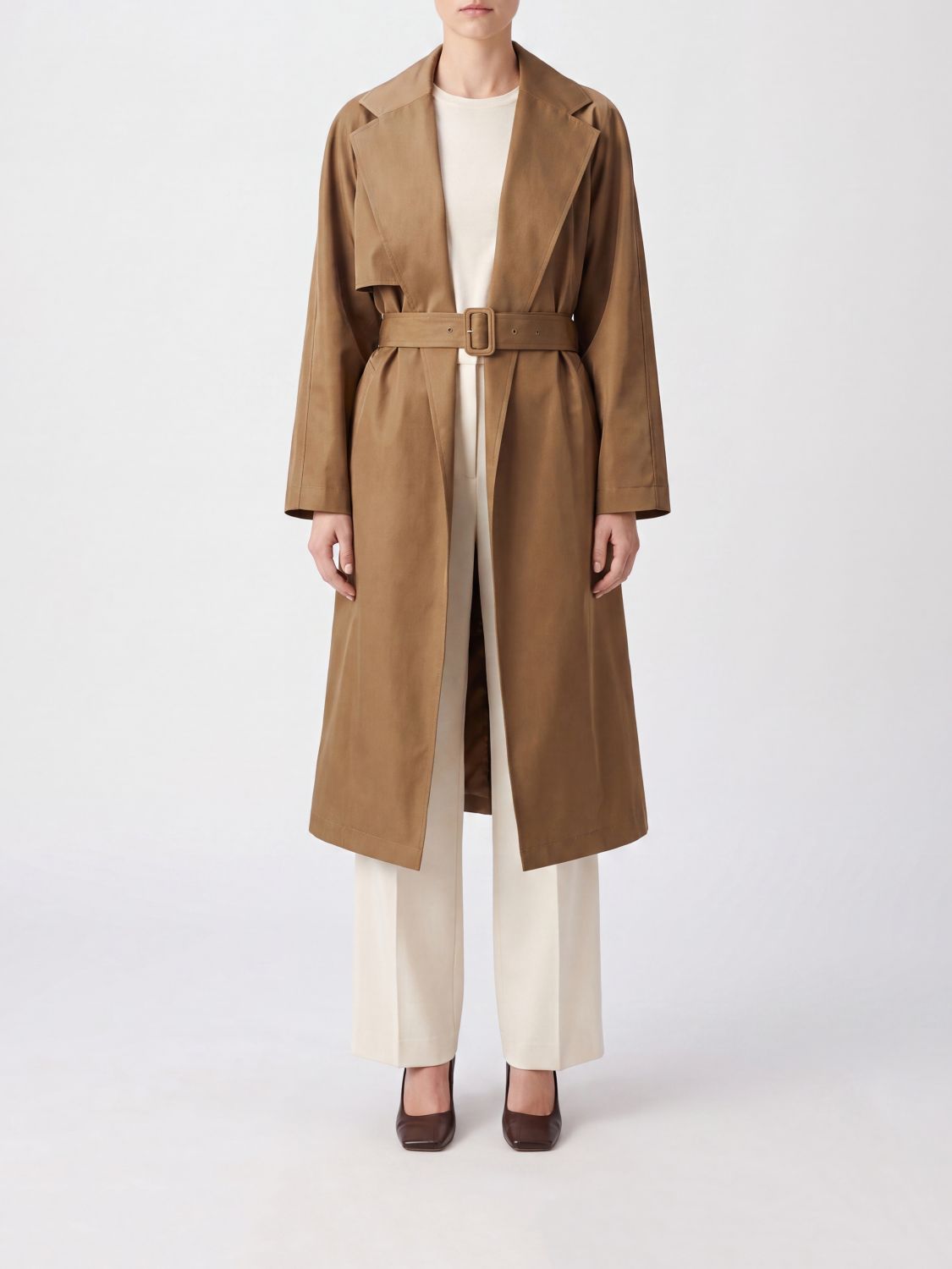 THE ROW Ampola Double-Breasted Silk Trench Coat with Waist Belt