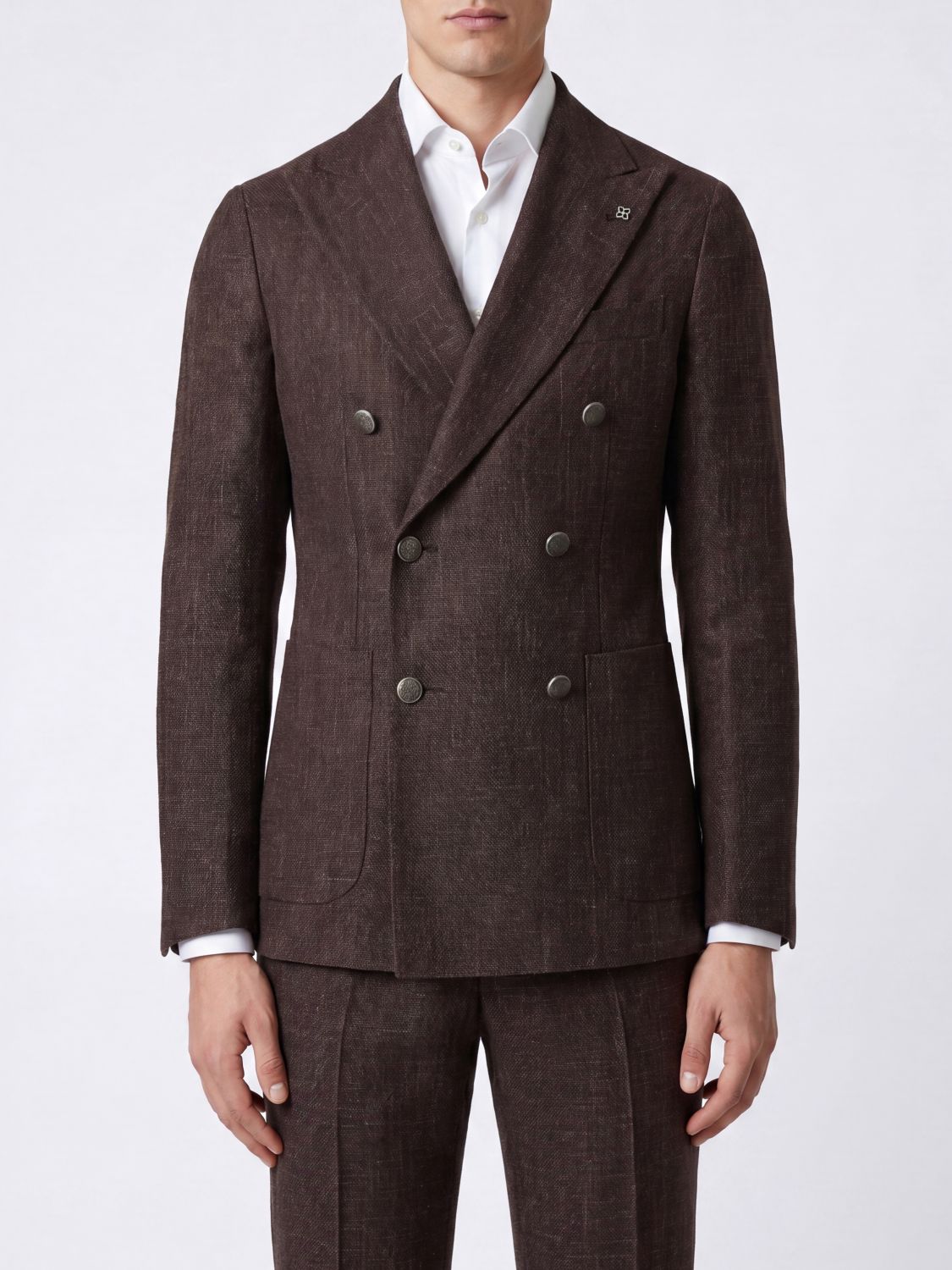 TAGLIATORE Double-Breasted Blazer in Linen and Cotton with Peak Lapels