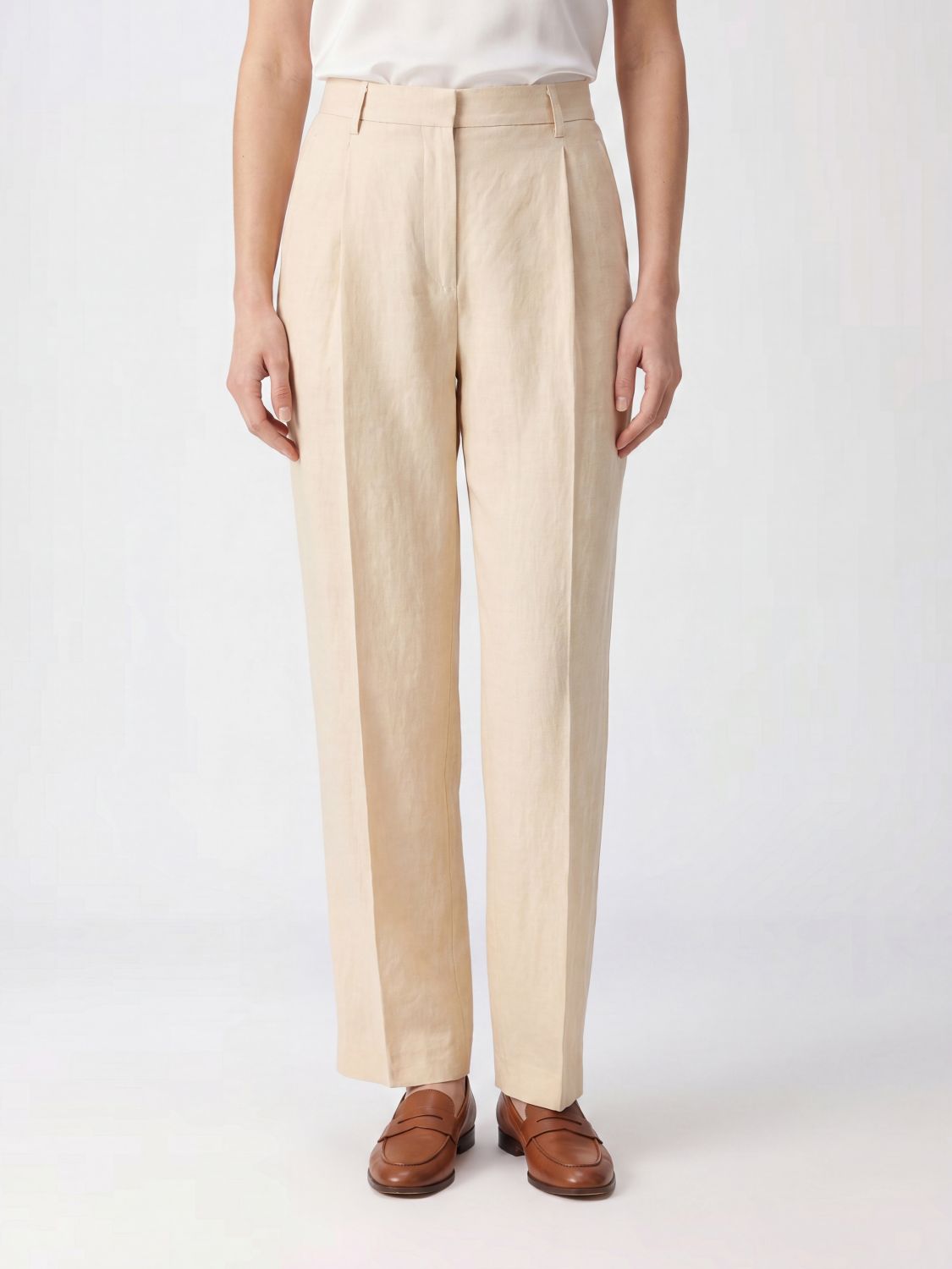 TAGLIATORE High-Waisted Slim Fit Tailored Linen Trousers　TAGLIATORE ハイウエスト スリムフィット テーラード リネン パンツ TAGLIATORE