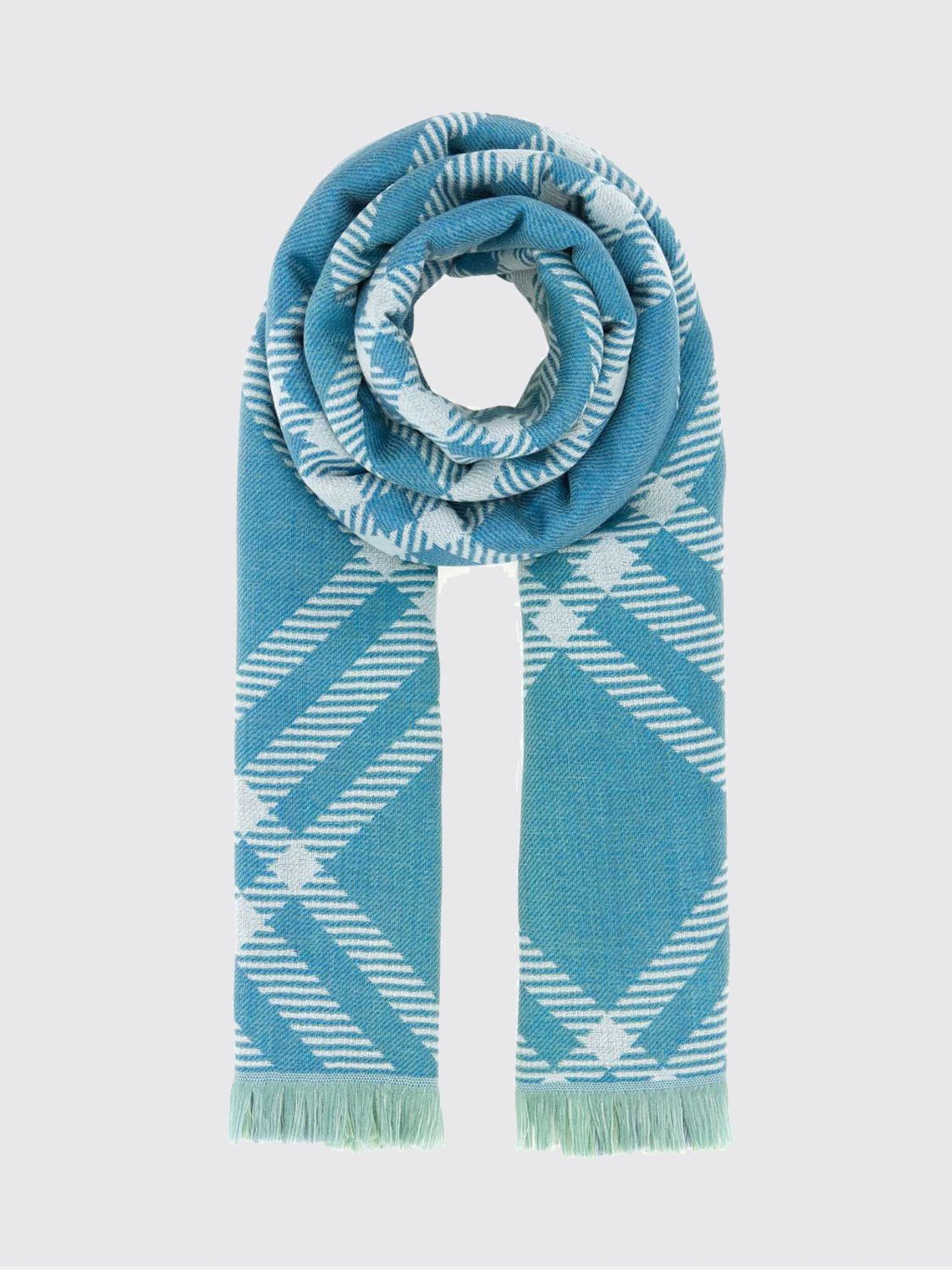Burberry Men's Check Wool and Silk Scarf with Fringes