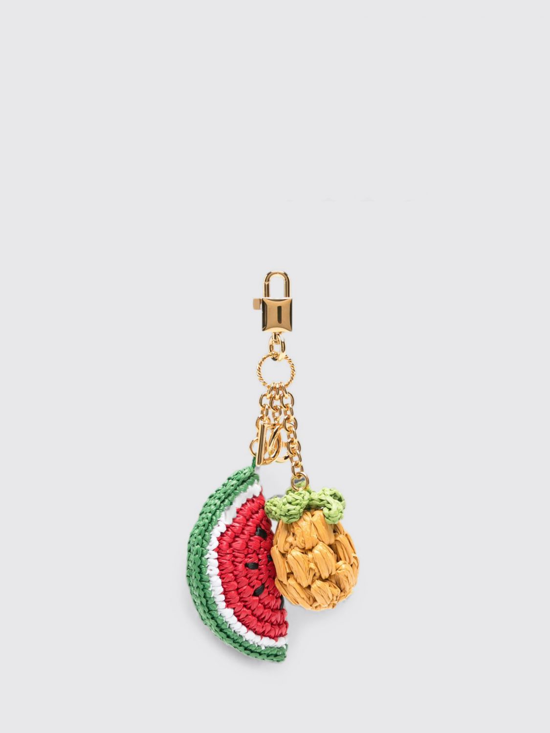 DOLCE & GABBANA Watermelon and Pineapple Raffia Keychain with DG Logo