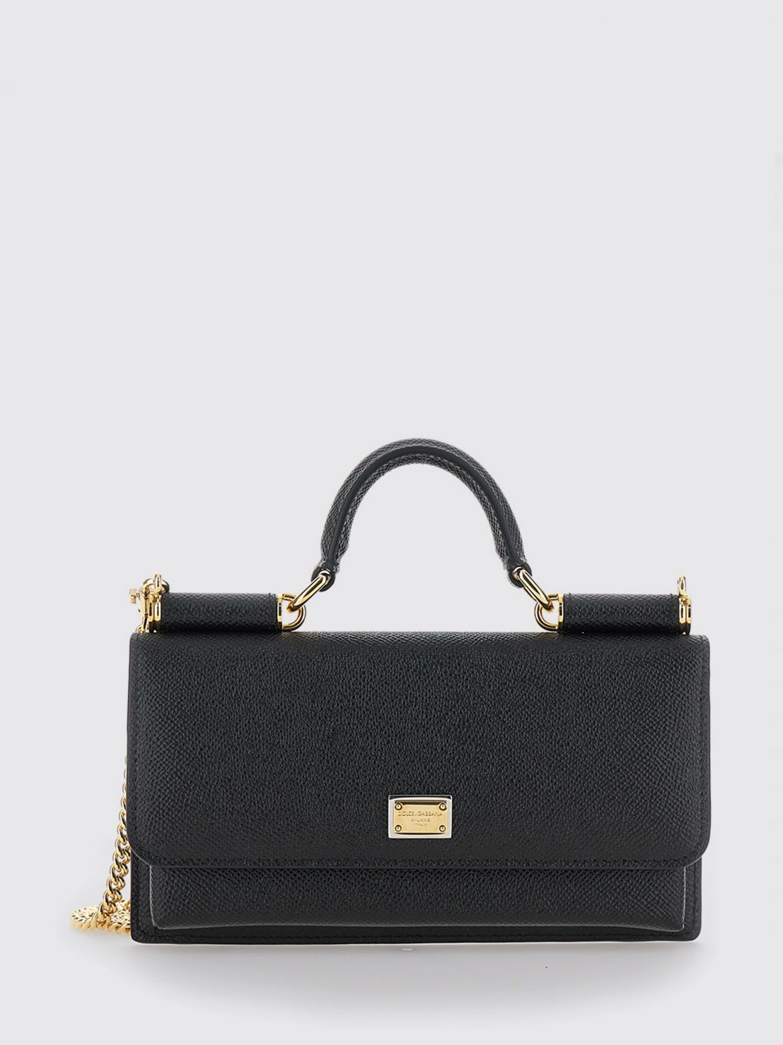 Dolce & Gabbana Grained Leather Mini Handbag with Chain Shoulder Strap · OS