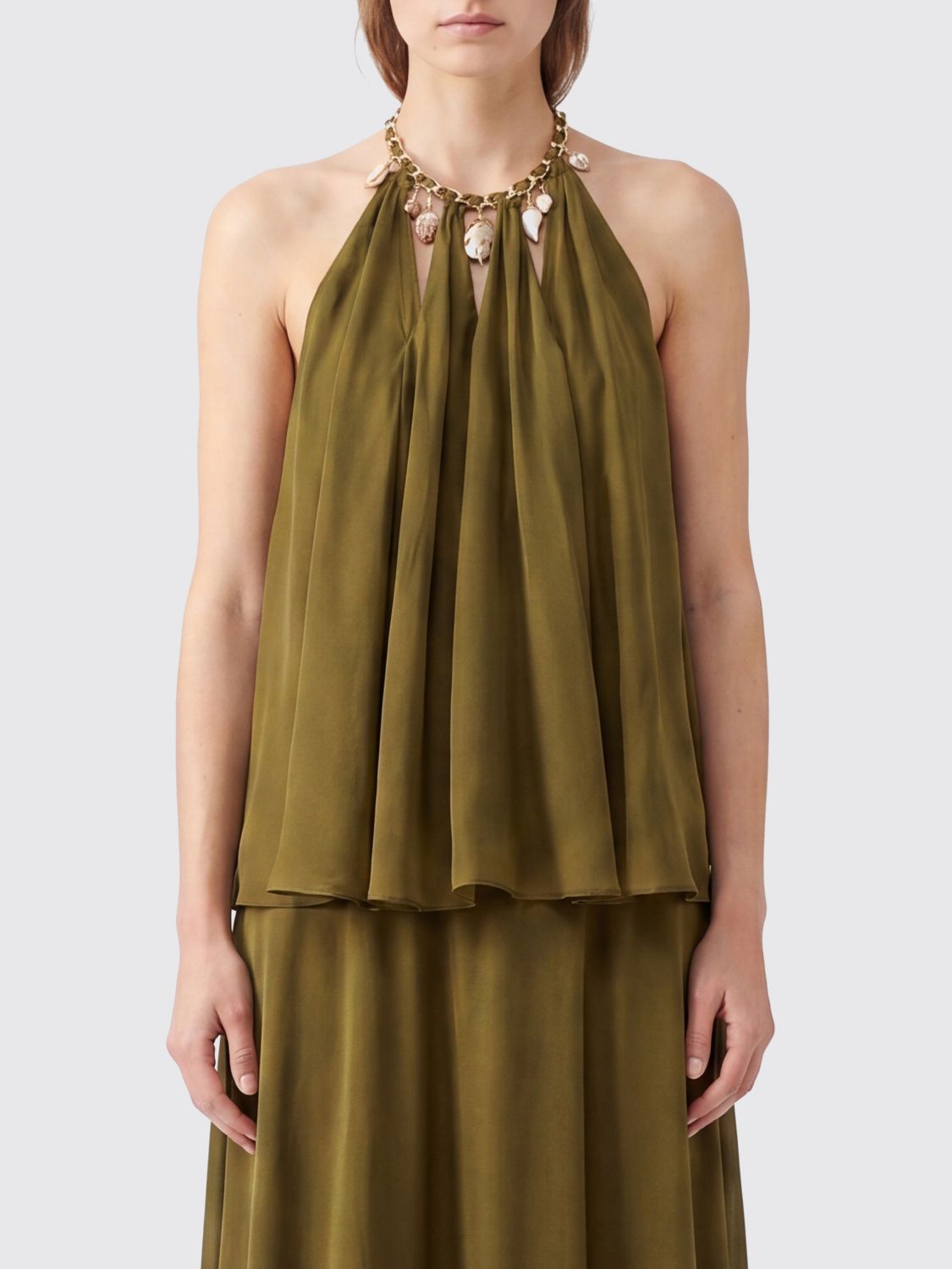ZIMMERMANN Halter Neck Silk Top with Embroidered and Charm Details