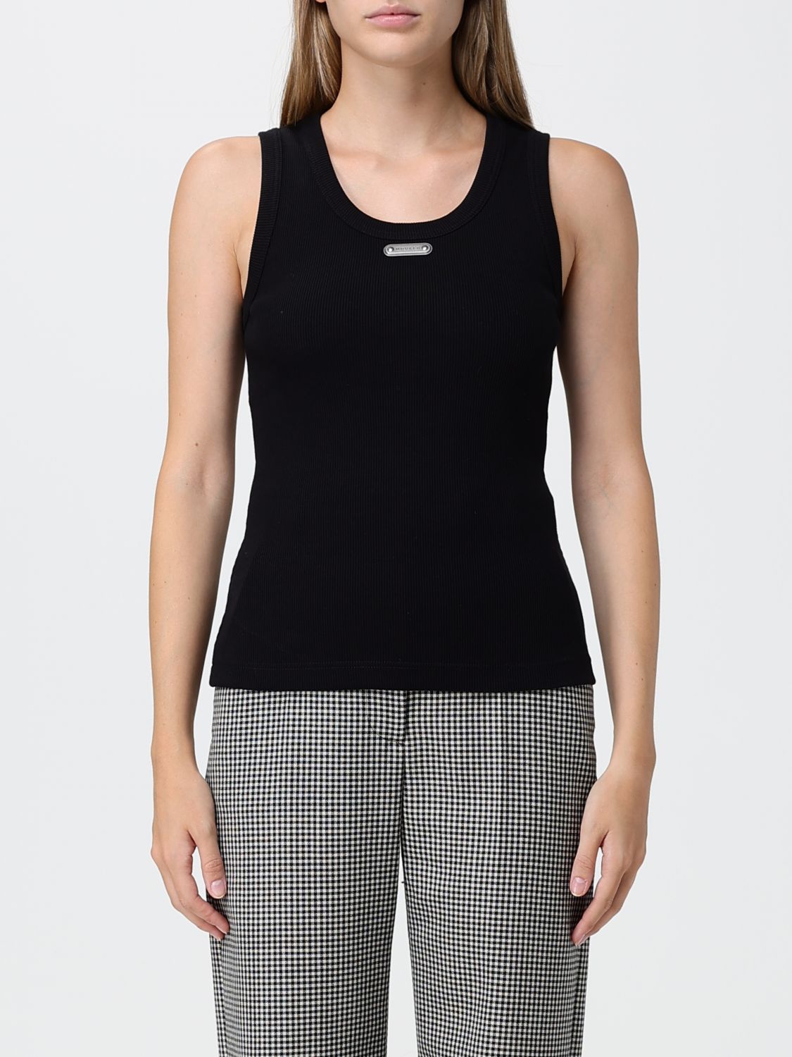 McQueen Ärmelloses Slim-Fit Top aus Stretch-Baumwolle mit appliziertem Logo