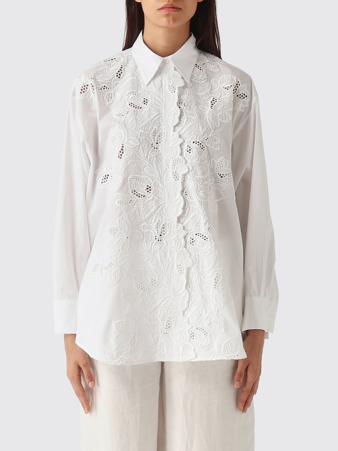 ERMANNO SCERVINO LIFE Camicia in cotone a maniche lunghe con inserti in pizzo