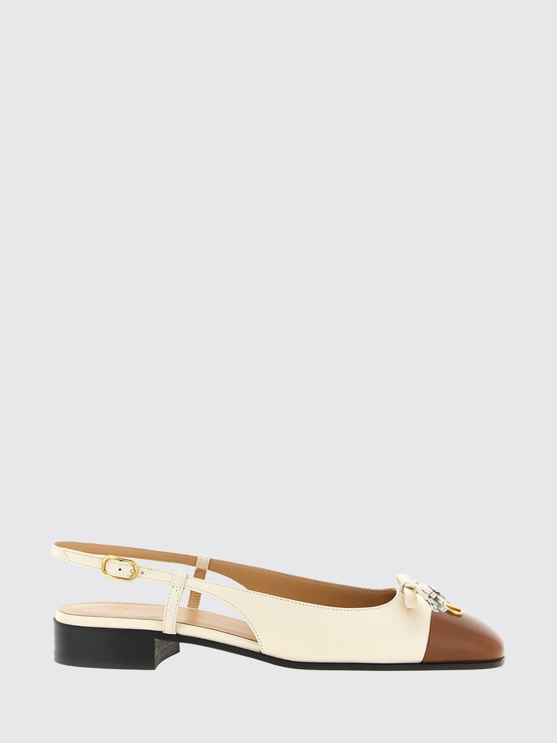 VALENTINO GARAVANI Valet Du Roi Bicolor Leather Slingback Ballet Flats with VLogo
