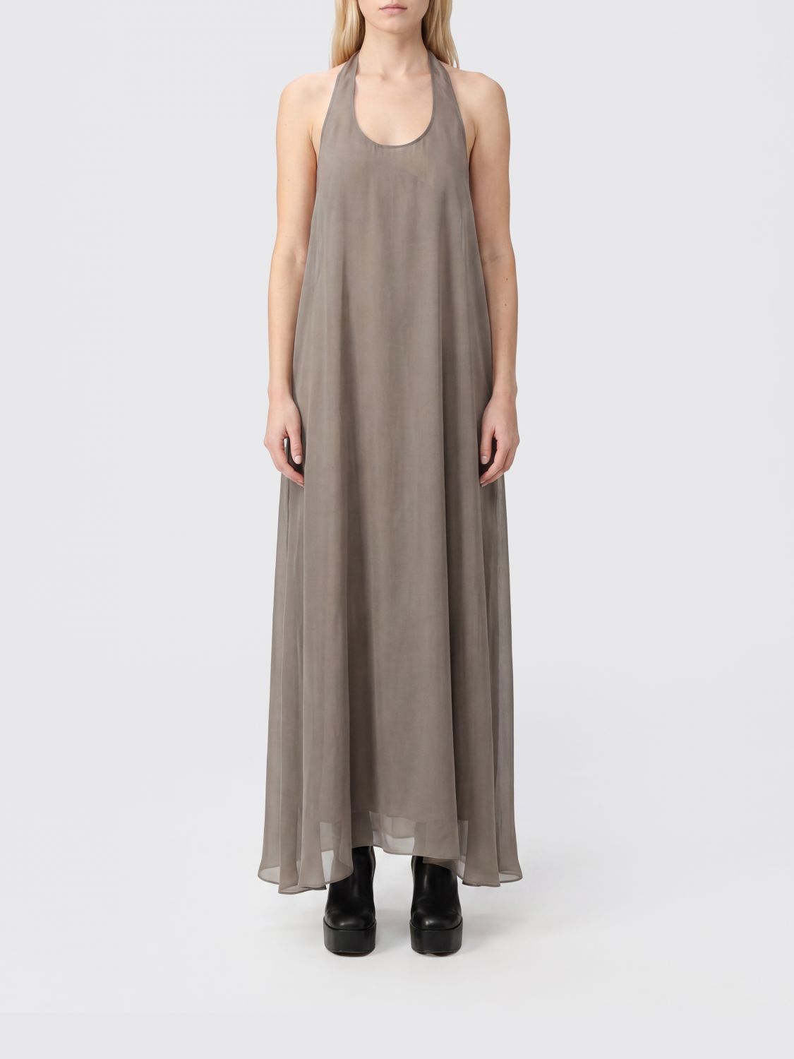 RICK OWENS A-Line Halterneck Midi Dress in Pure Silk