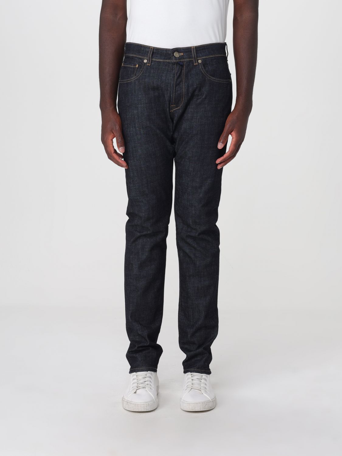 INCOTEX Jeans slim fit in denim di cotone a vita media con cinque tasche