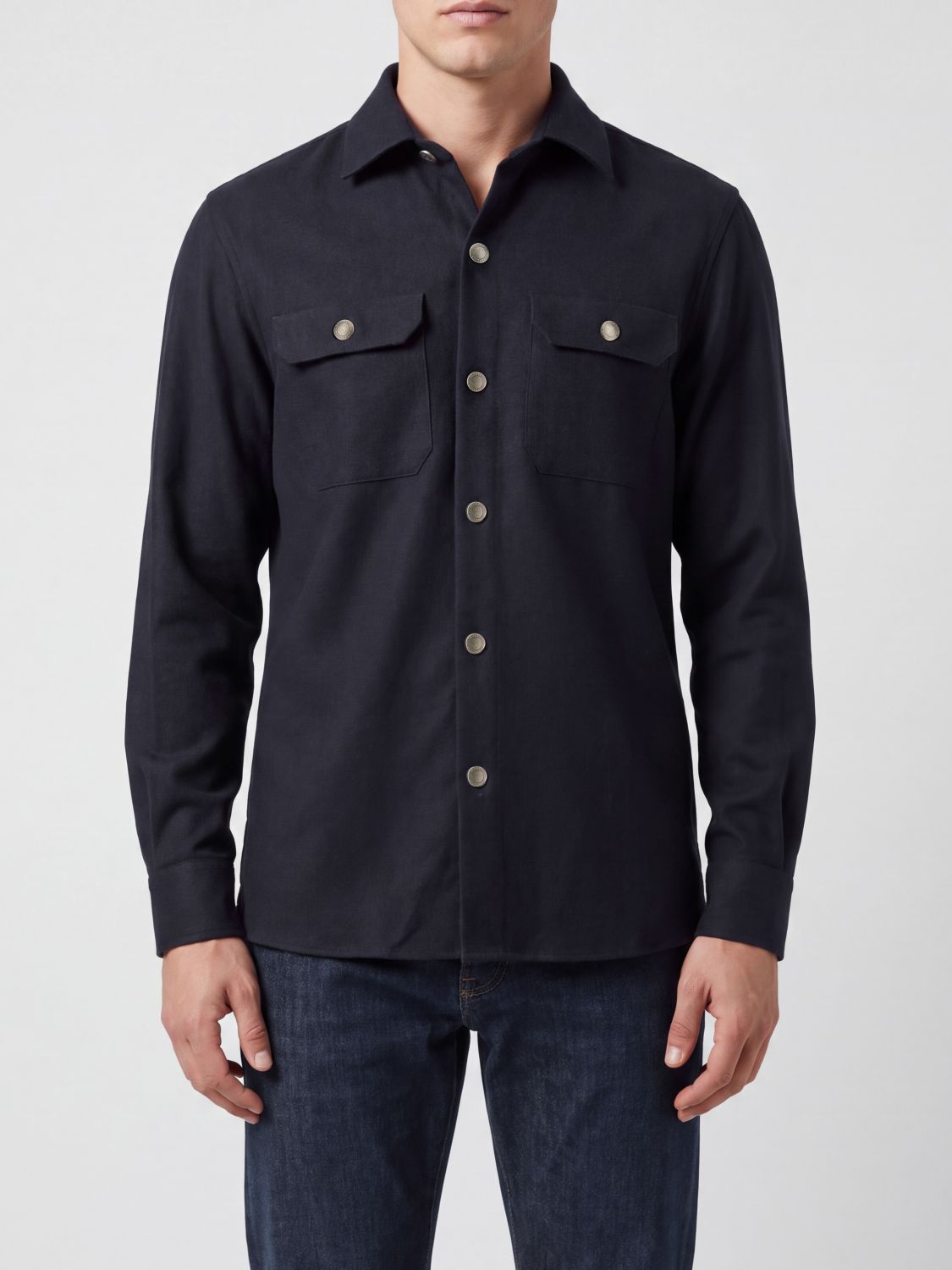 BRUNELLO CUCINELLI Wool Shirt Jacket with Patch Pockets and Button Closure