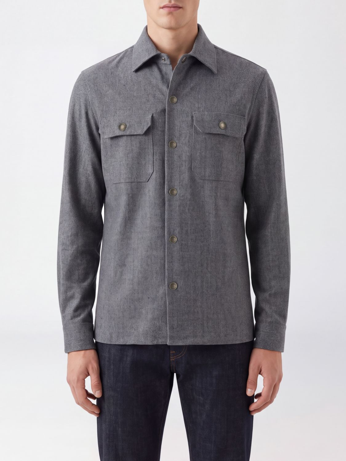 BRUNELLO CUCINELLI Wool Shirt Jacket with Patch Pockets and Button Closure